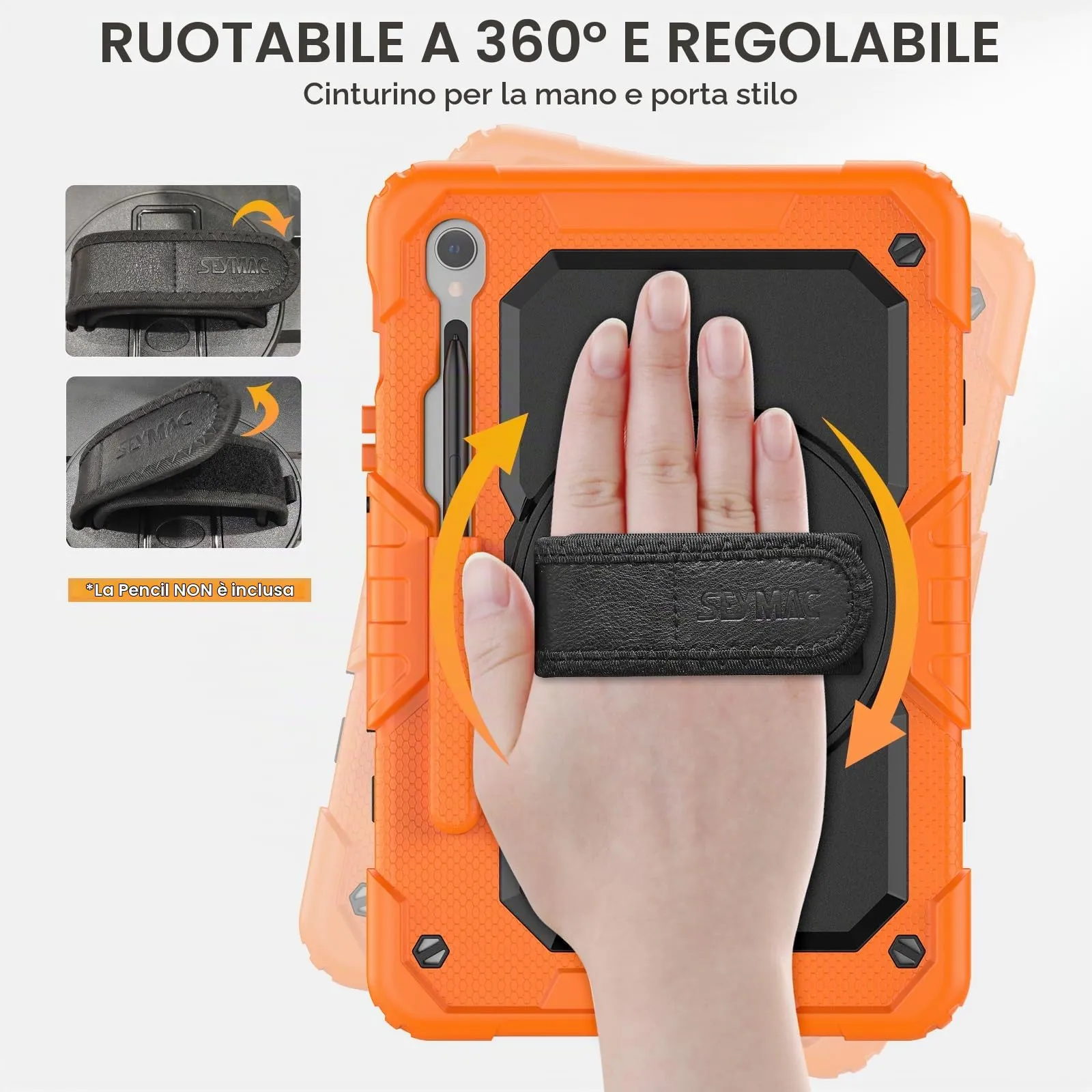 SEYMAC Cover per Samsung Galaxy Tab S10 Lite/S10 FE/S9 FE/S9, Arancione - immagine 2