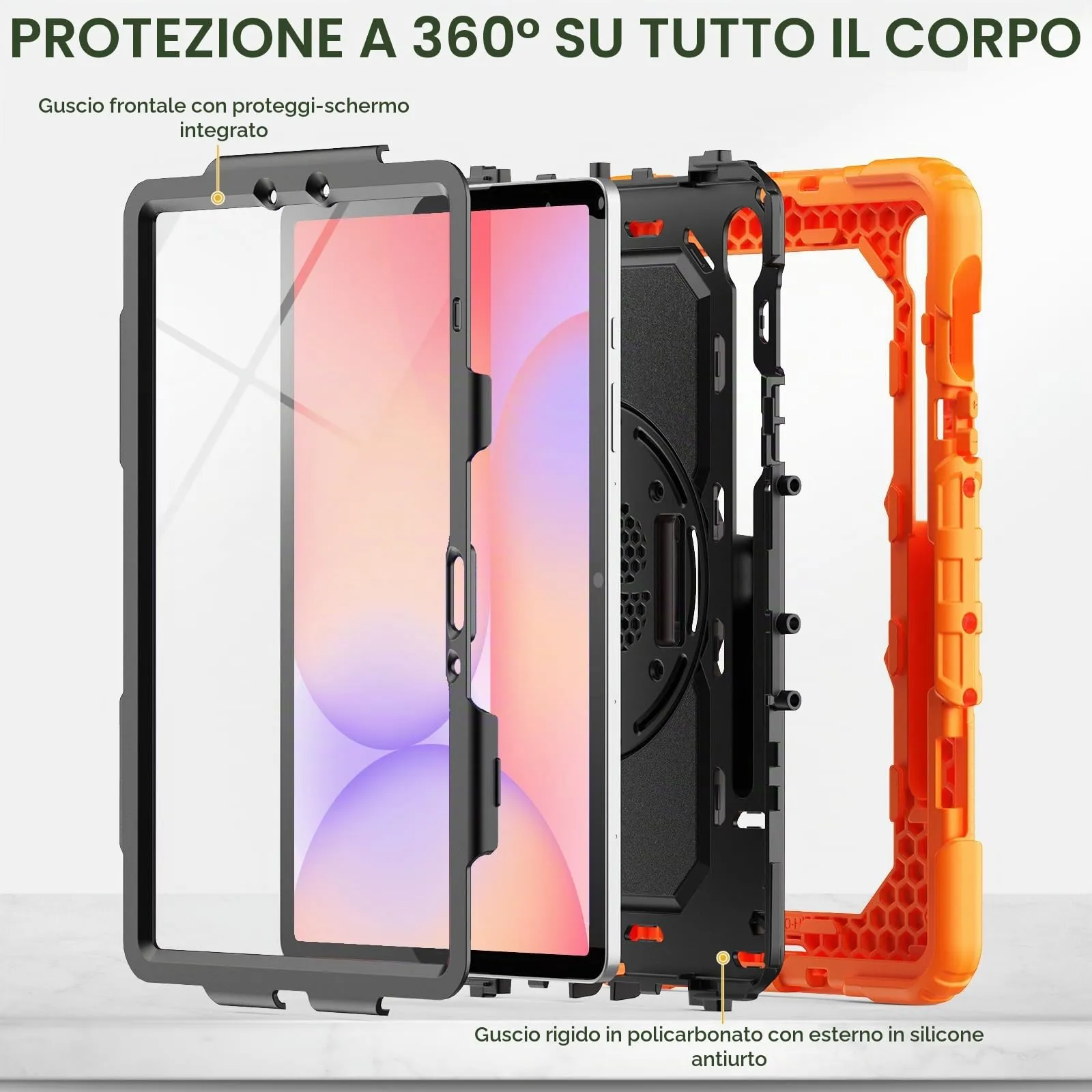 SEYMAC Cover per Samsung Galaxy Tab S10 Lite/S10 FE/S9 FE/S9, Arancione - immagine 6