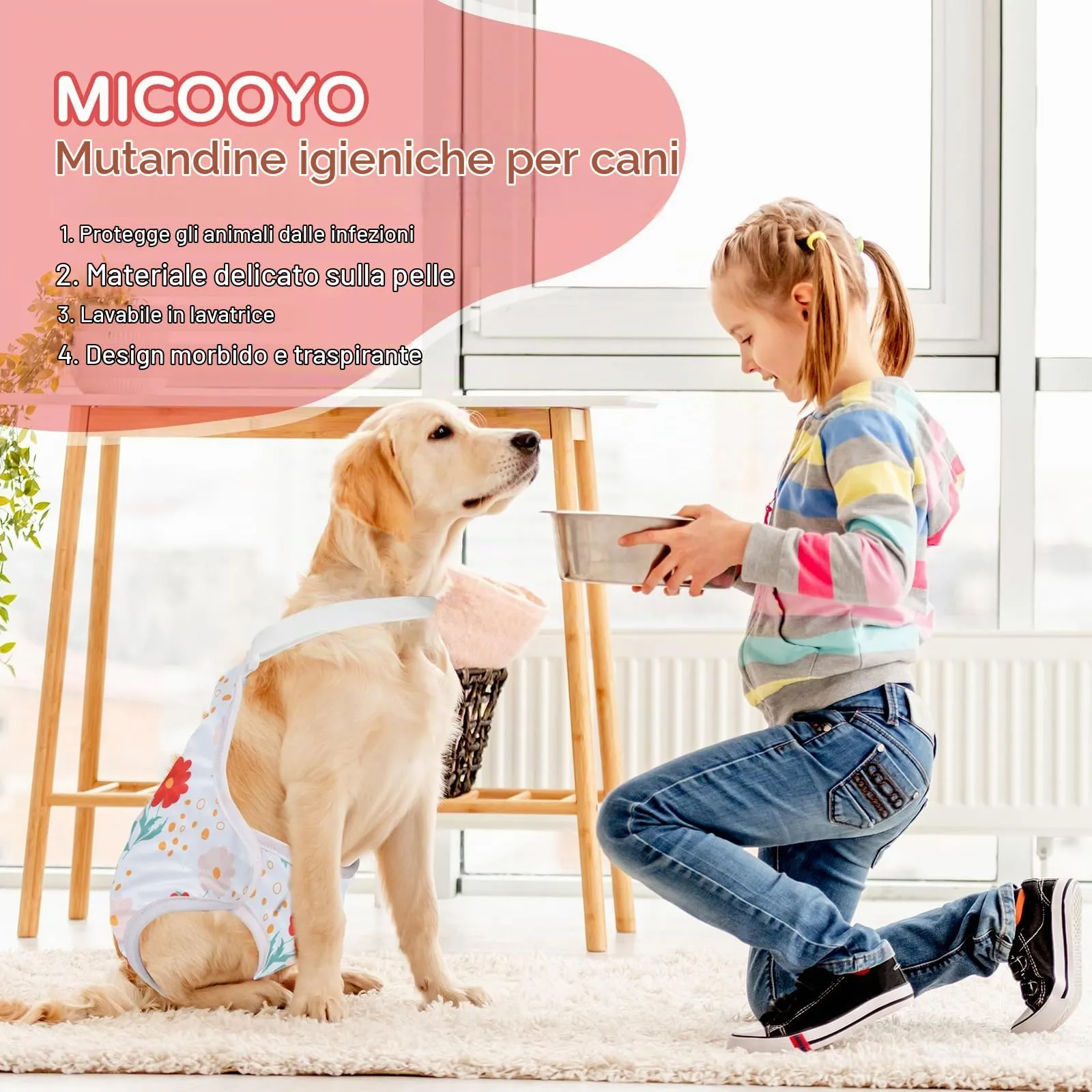 MICOOYO Mutandine per il ciclo per cani confezione da 3, pannolini riutilizzabili per cani femmina con bretelle regolabili, mutandine igieniche lavabili per cani femmine gatti cuccioli (fiori, S) - immagine 7