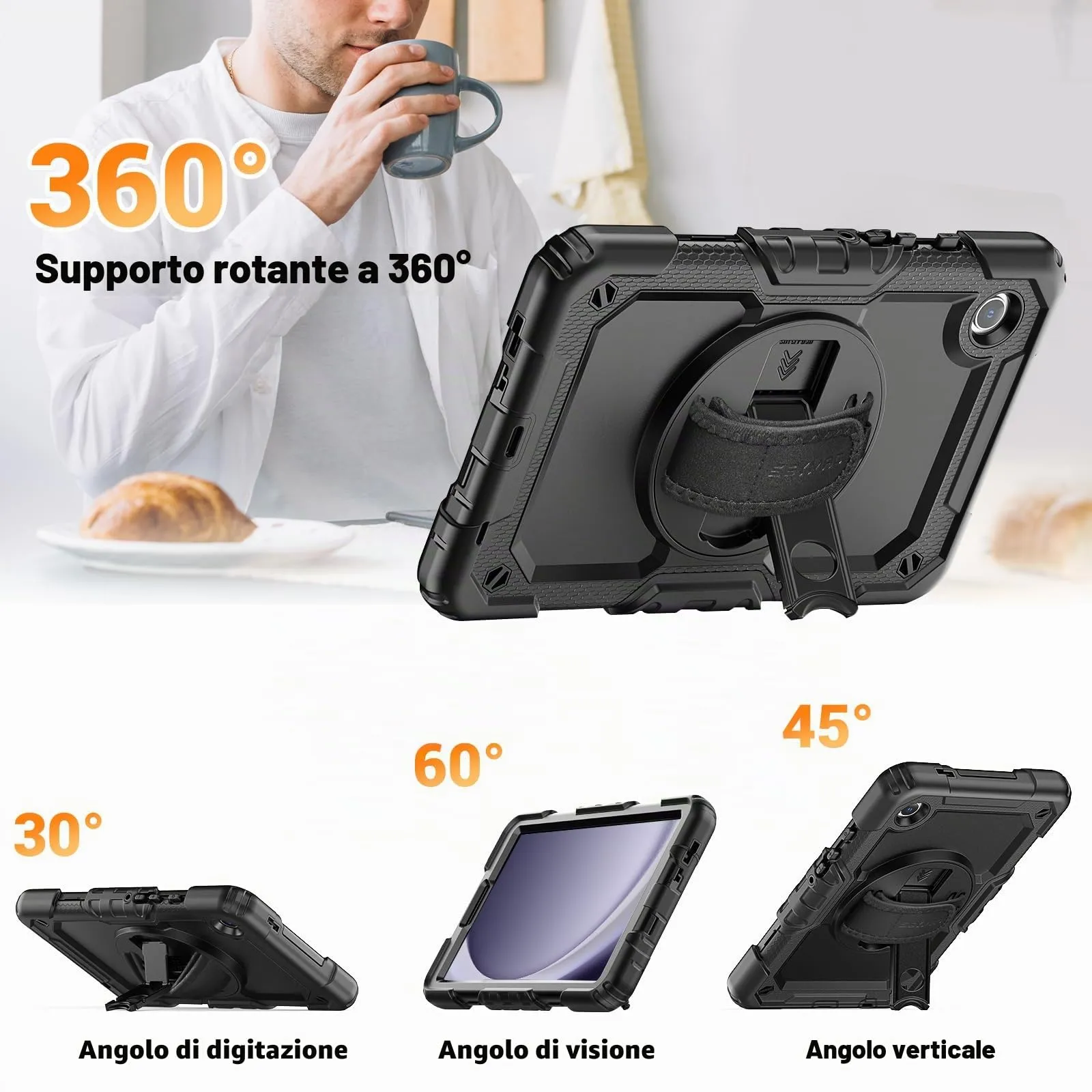 SEYMAC Cover per Samsung Galaxy Tab A11/A9 8,7 Pollici 2025/2023, Nero - immagine 5