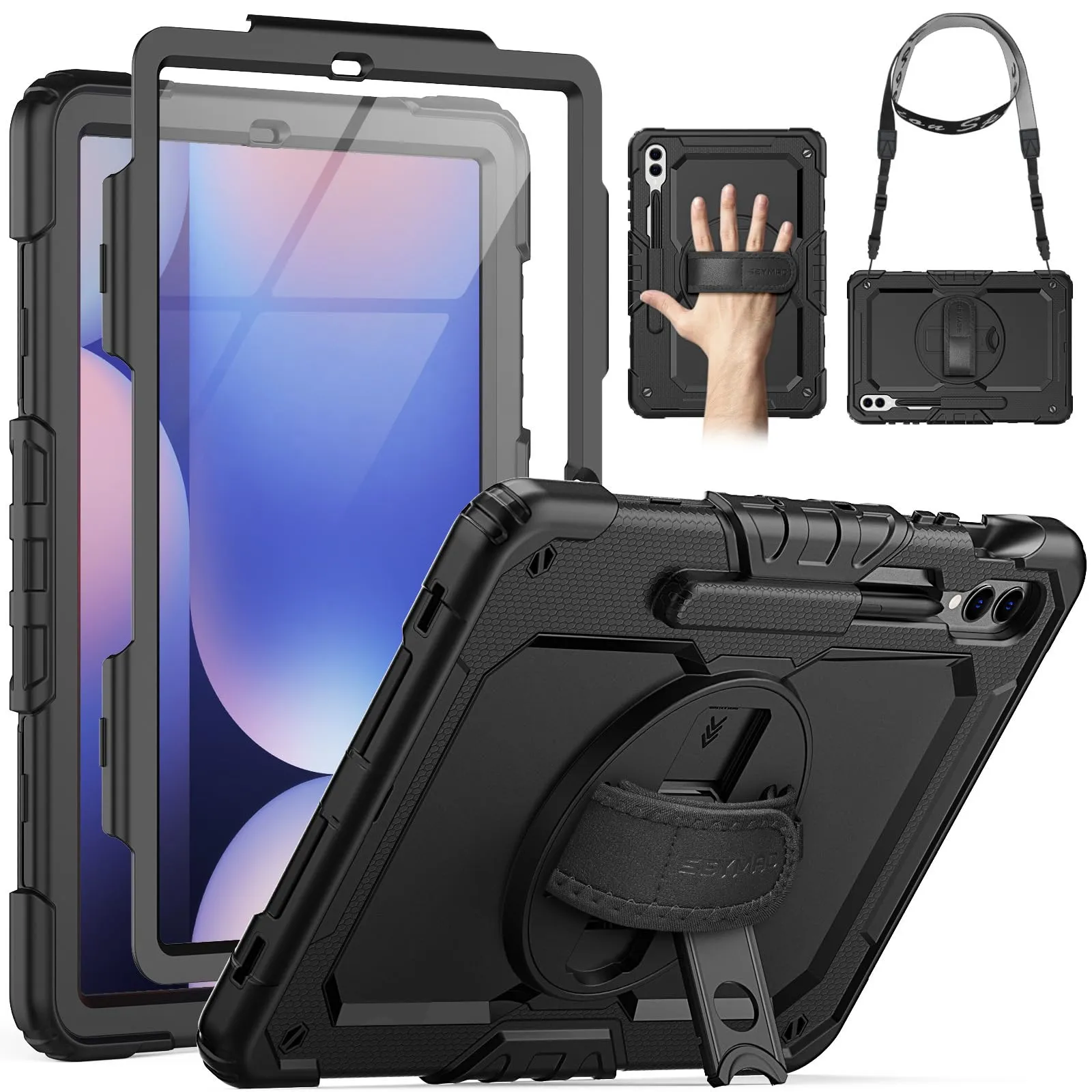 SEYMAC Cover per Samsung Galaxy Tab S10+/S9 FE Plus/S9+ 12,4" 2023, Nero - immagine 1