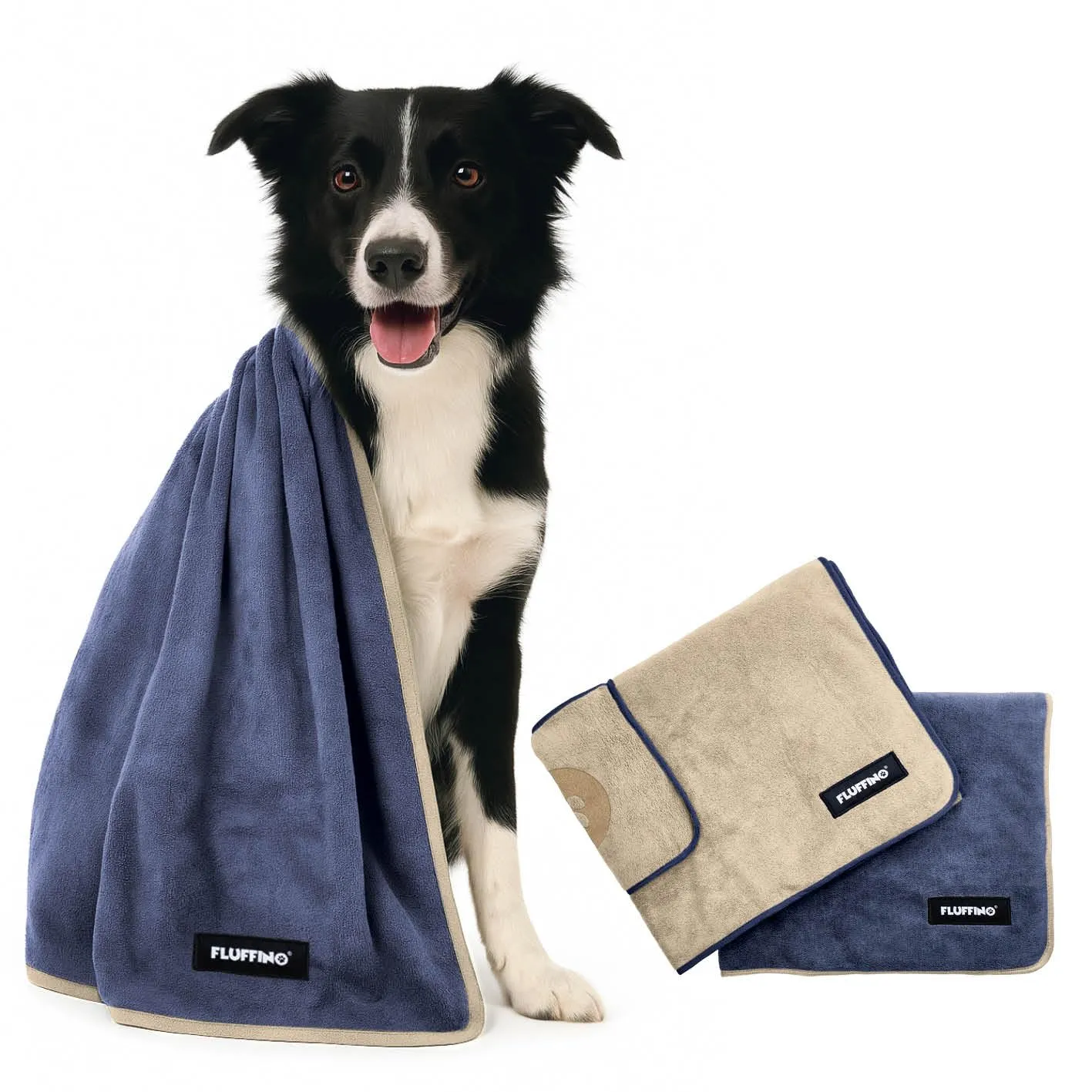 FLUFFINO® Set di 2 Asciugamani per Cani 120 x 70 cm per Cani di Taglia Media e Grande, Estremamente assorbenti e Morbidi | Lavabili a 60°C, Asciugamano in Microfibra ad Asciugatura Rapida - immagine 1