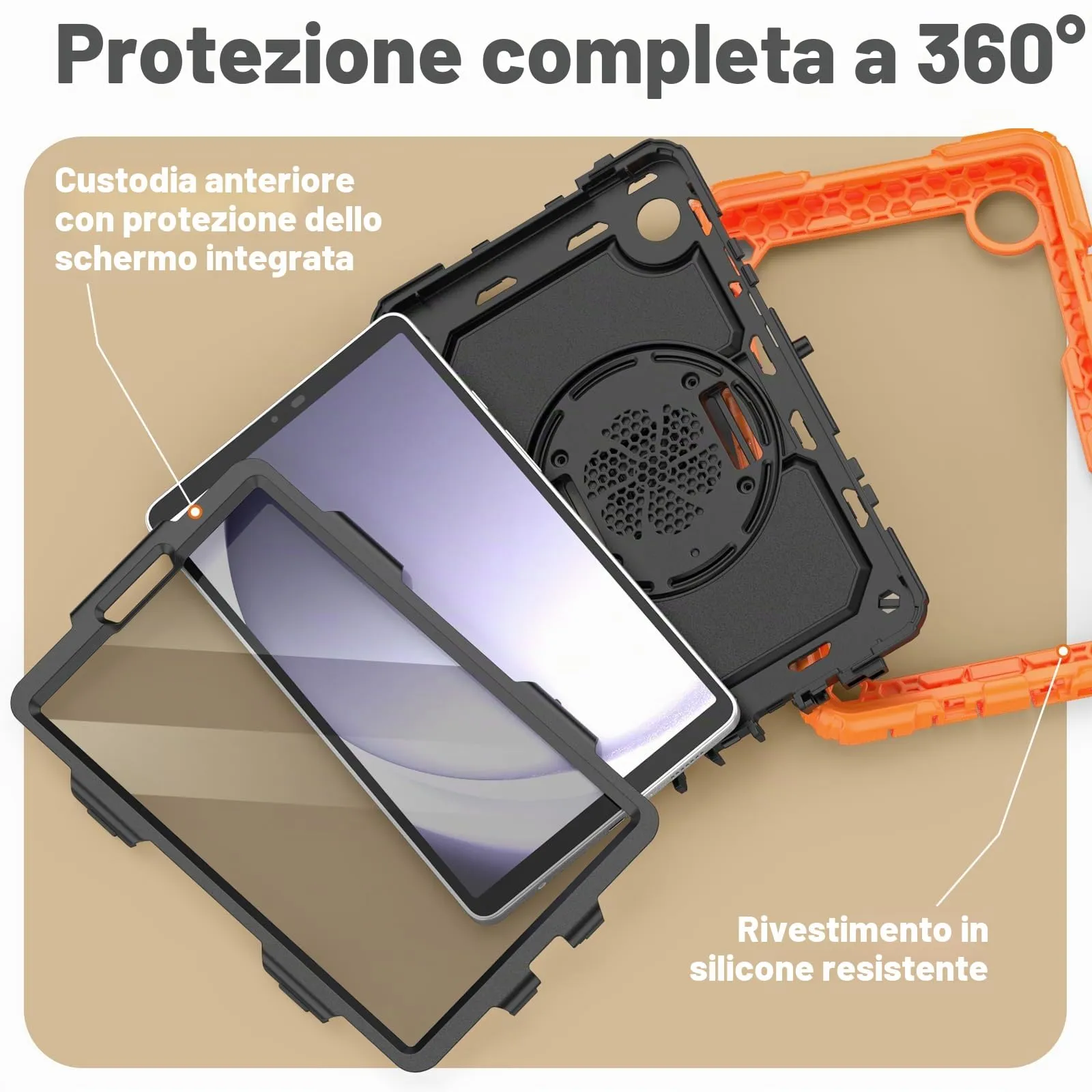 SEYMAC Cover per Samsung Galaxy Tab A9-8,7 Pollici 2023, Arancione - immagine 2