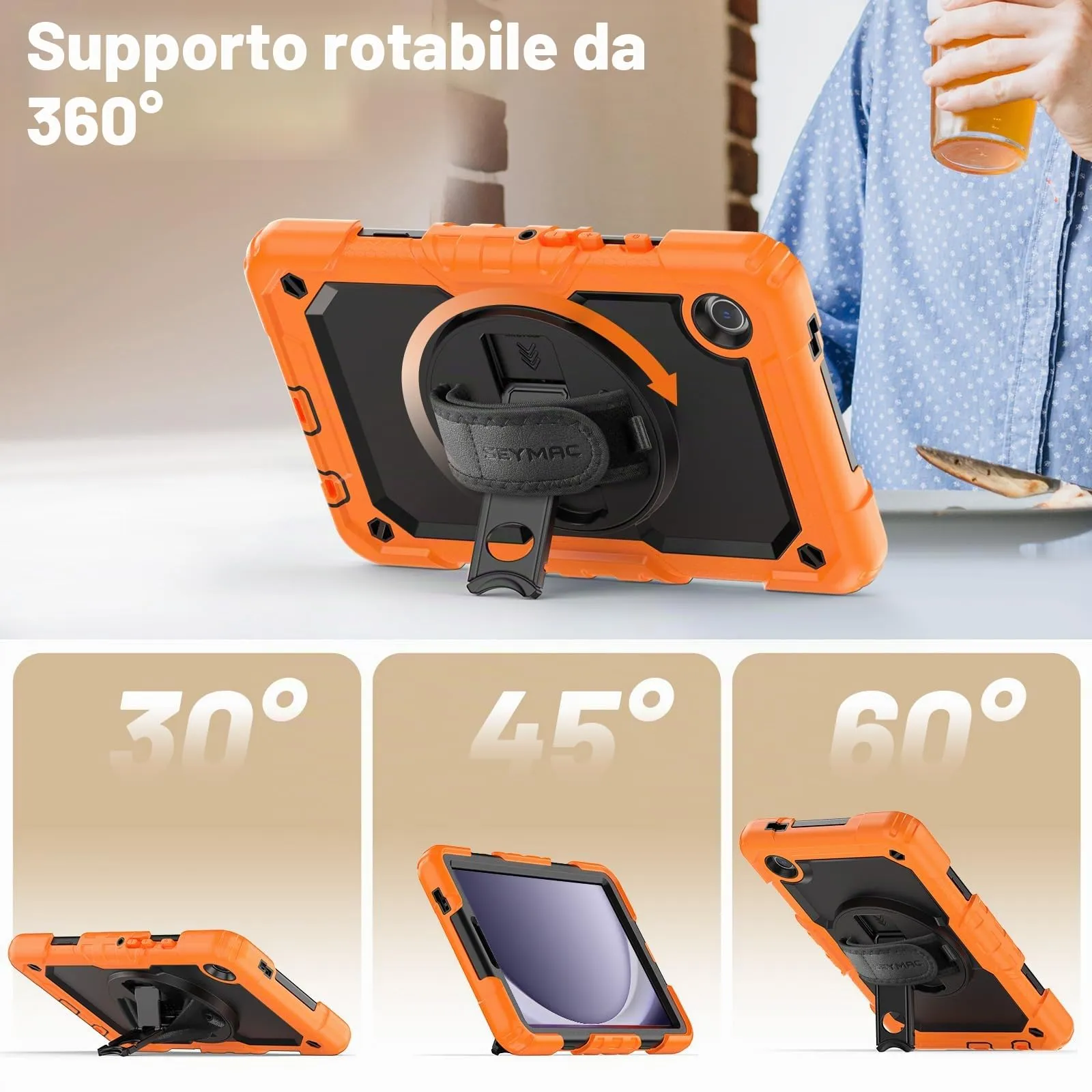 SEYMAC Cover per Samsung Galaxy Tab A9-8,7 Pollici 2023, Arancione - immagine 3