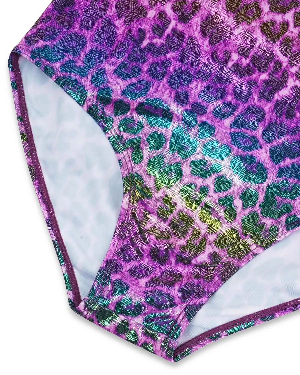 Gogokids - Set da ginnastica a tre pezzi per ragazze, body senza maniche con pantaloncini e fascia, vestito da ginnastica con design a colori scintillanti sfumati, età 3-12 anni, 120(110-120 cm,6-7Y) - immagine 3