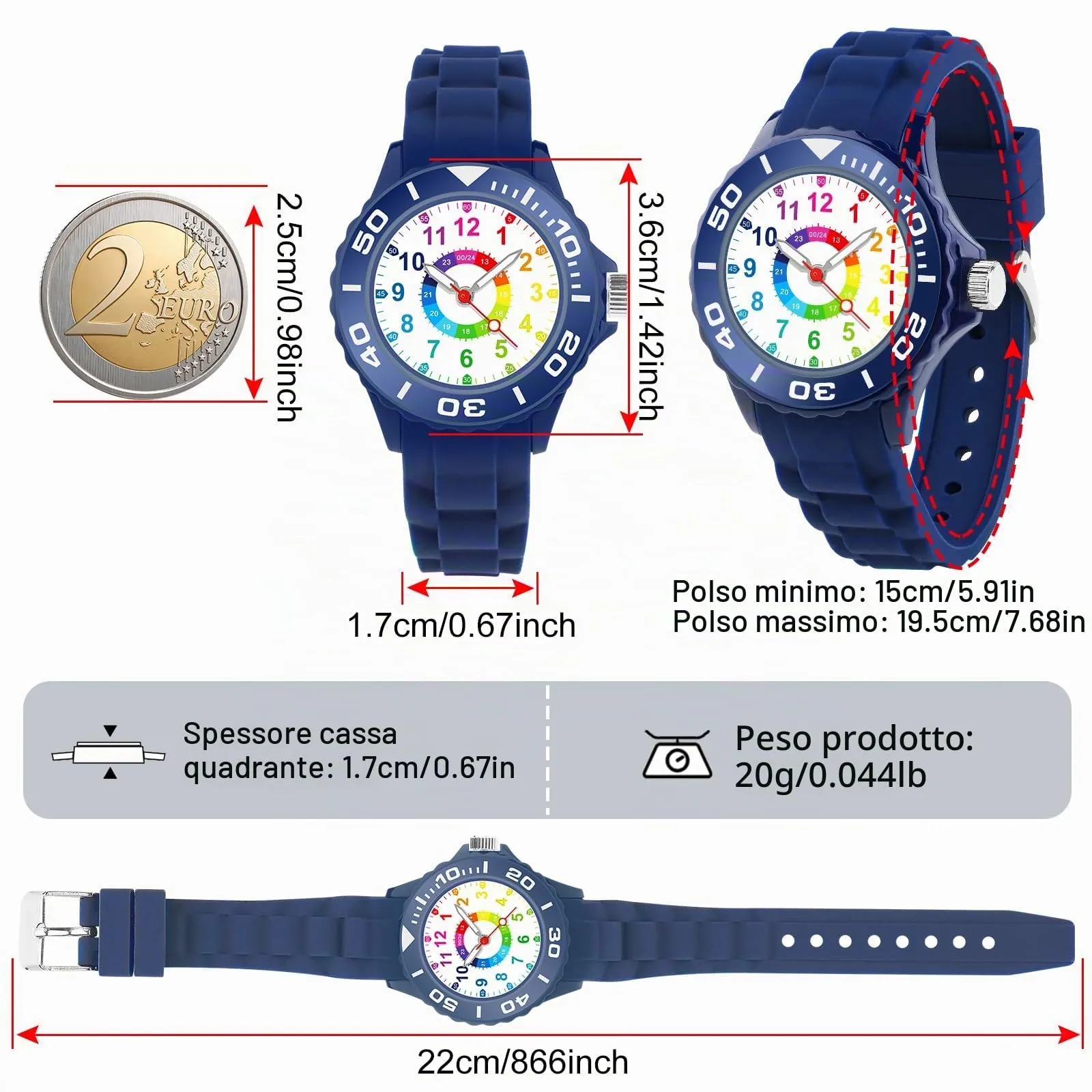 DTKID Orologio Bambini Analogico, Ghiera Girevole, Silicone (Blu) - immagine 4