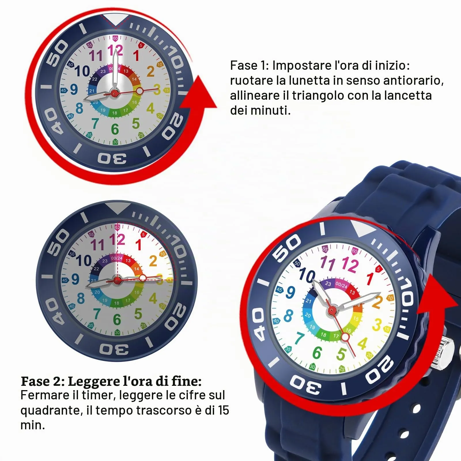 DTKID Orologio Bambini Analogico, Ghiera Girevole, Silicone (Blu) - immagine 6
