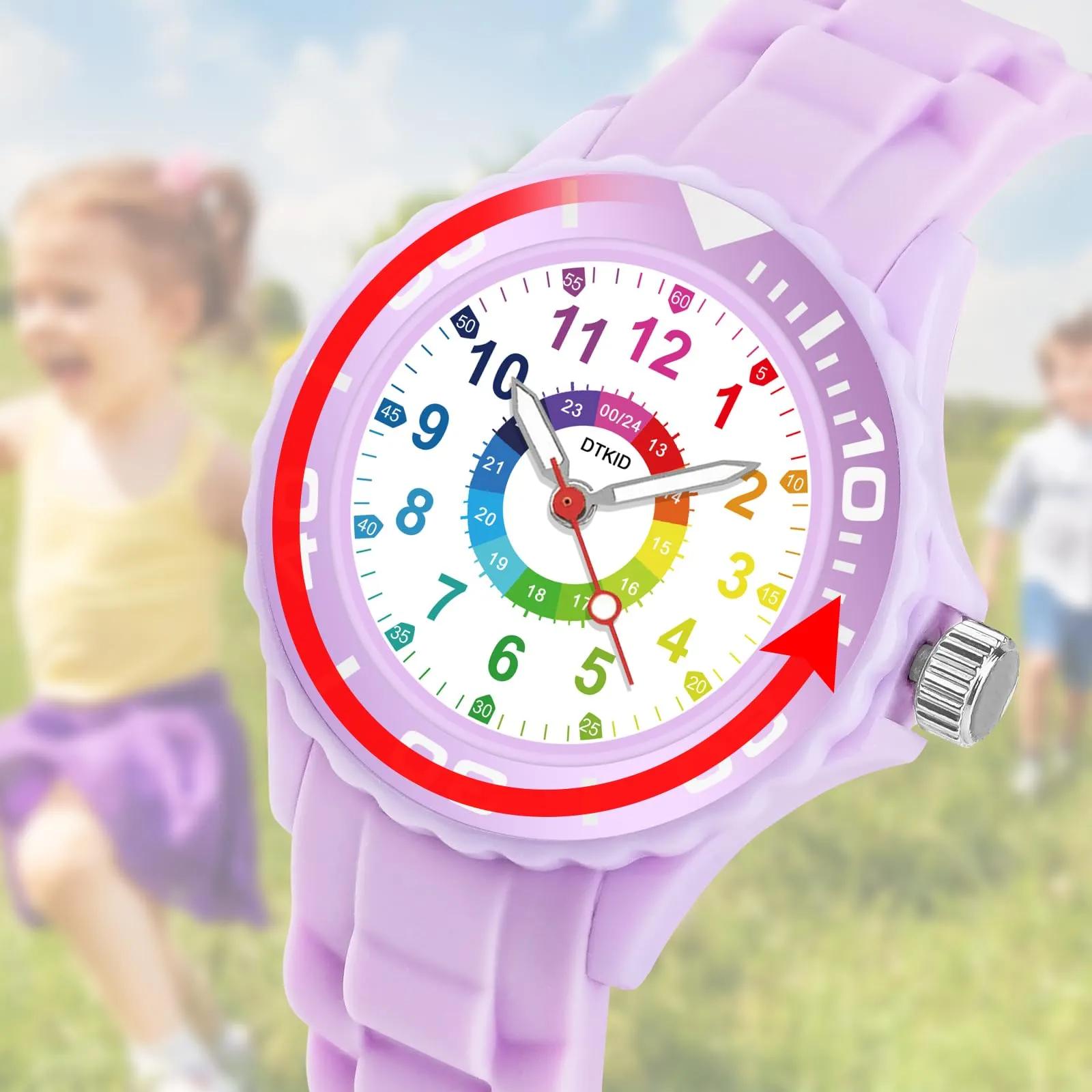 DTKID Orologio Bambini Analogico, Ghiera Girevole, Silicone (Viola) - immagine 3