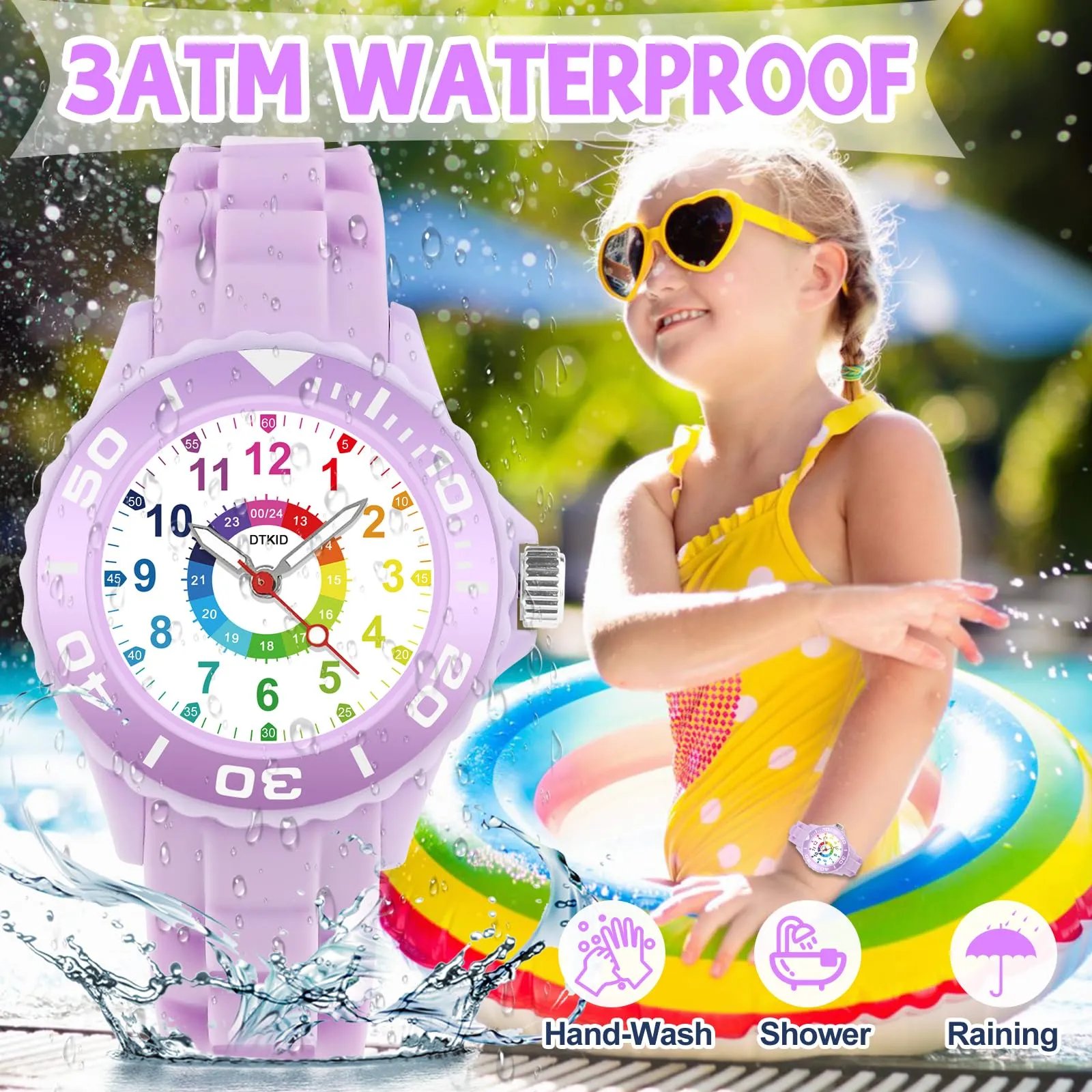 DTKID Orologio Bambini Analogico, Ghiera Girevole, Silicone (Viola) - immagine 4