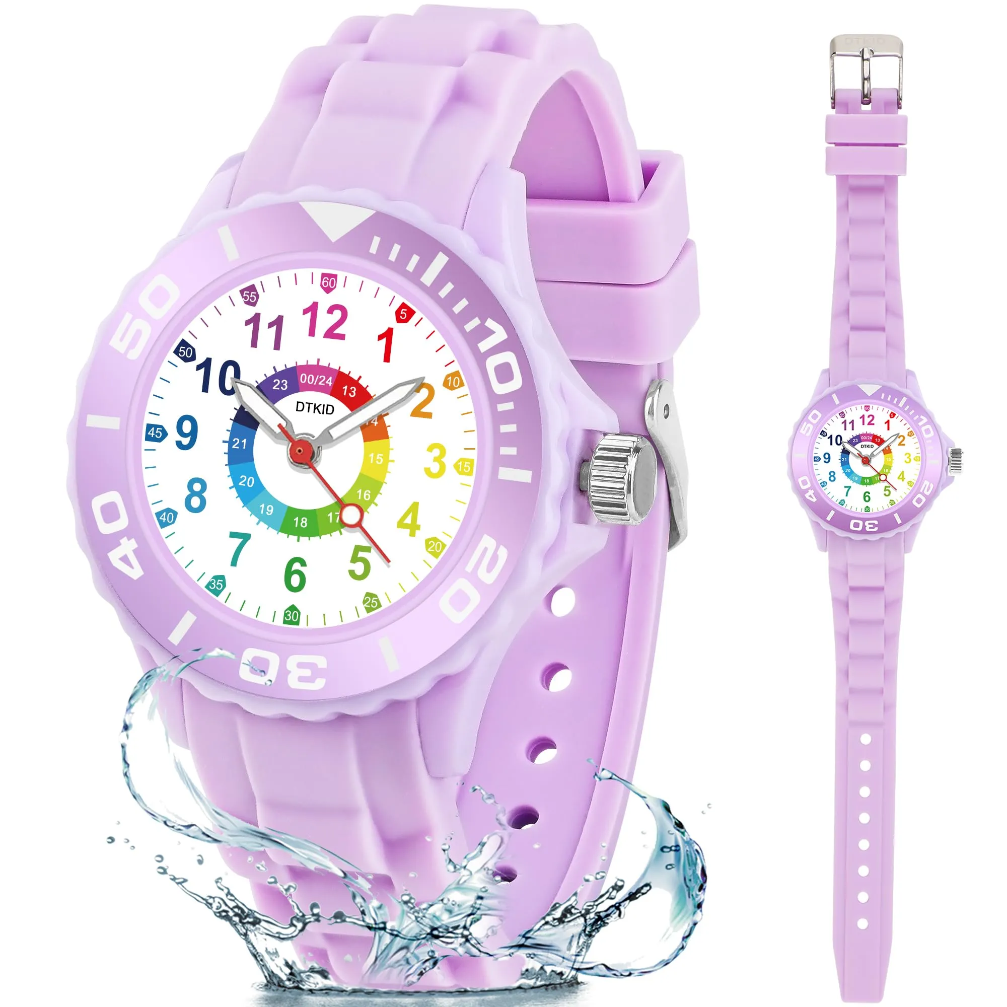 DTKID Orologio Bambini Analogico, Ghiera Girevole, Silicone (Viola) - immagine 7