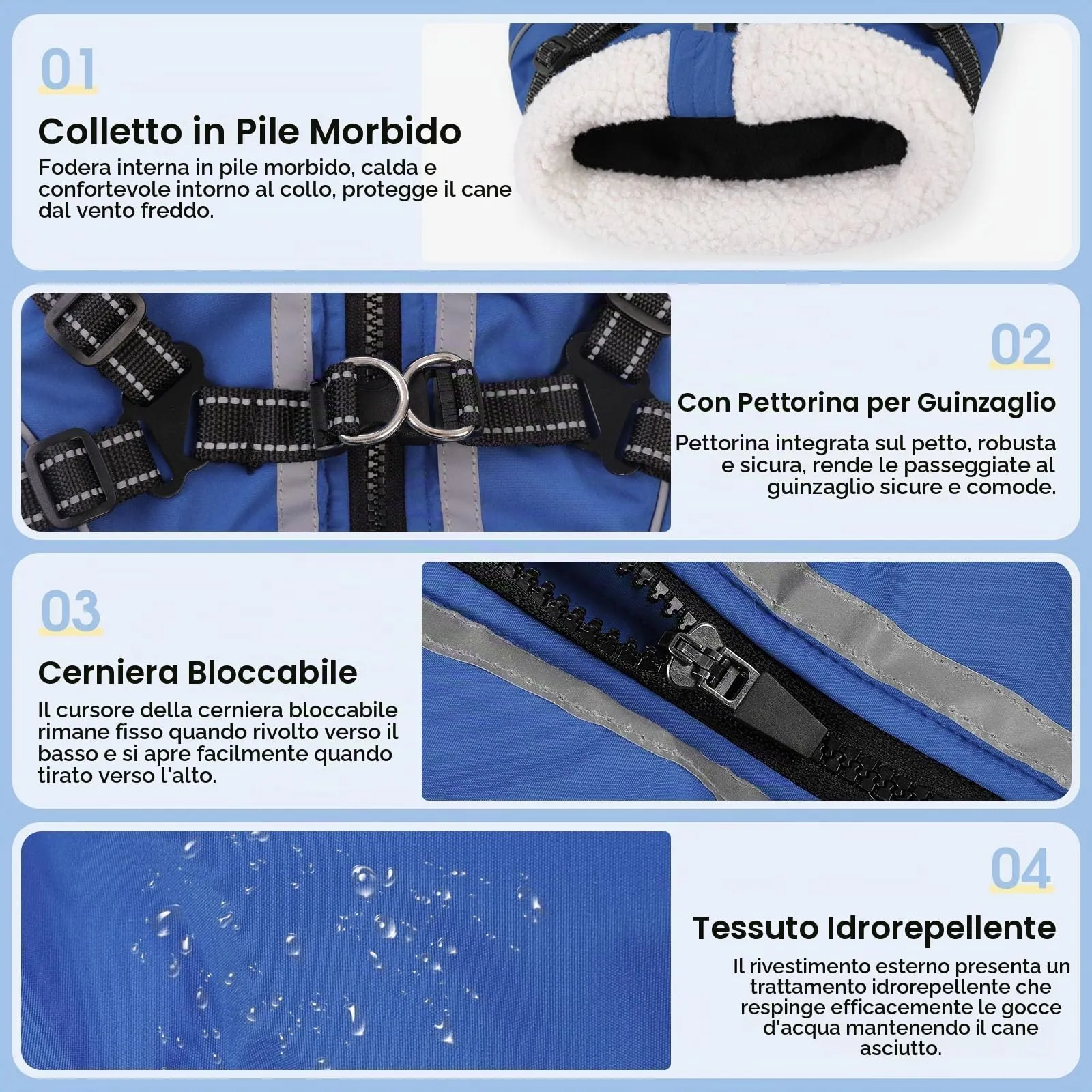 CITÉTOILE Cappotto Invernale per Cani Impermeabile Giacca Calda Blu XS - immagine 2