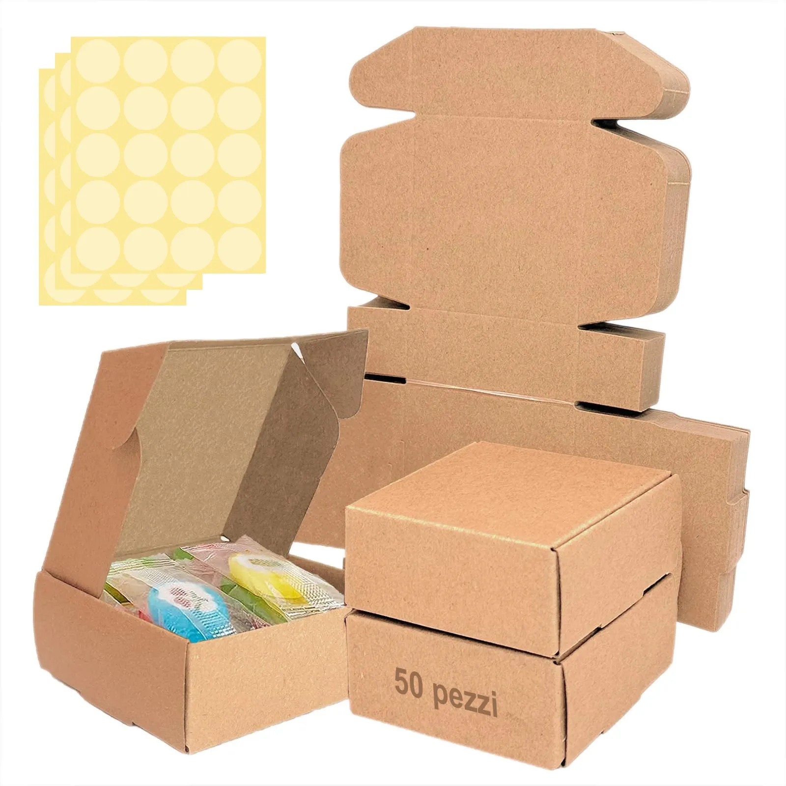 Festa Centro Scatolina Bomboniera Carta Kraft Marrone 7x7x3cm, 50pz - immagine 1