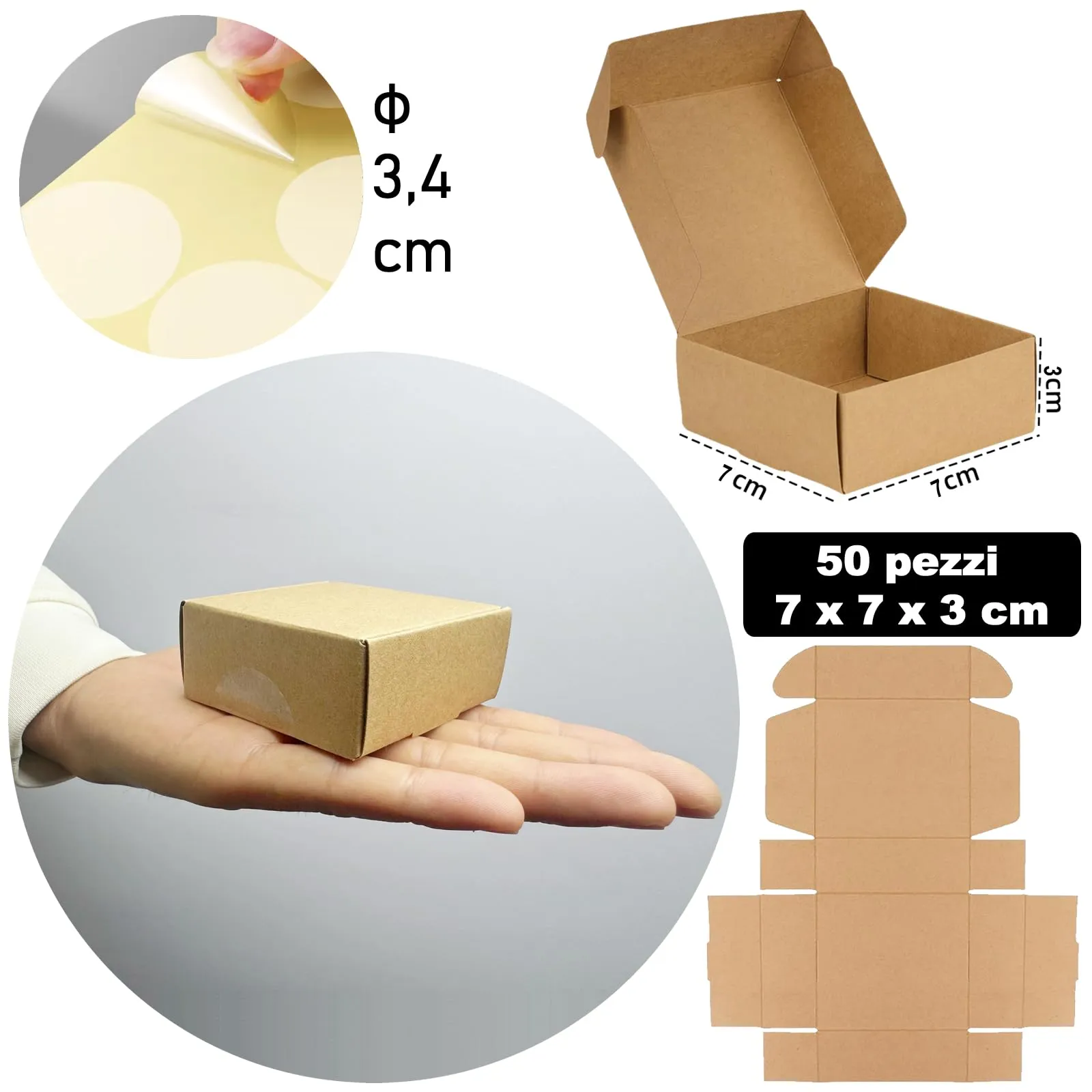 Festa Centro Scatolina Bomboniera Carta Kraft Marrone 7x7x3cm, 50pz - immagine 2