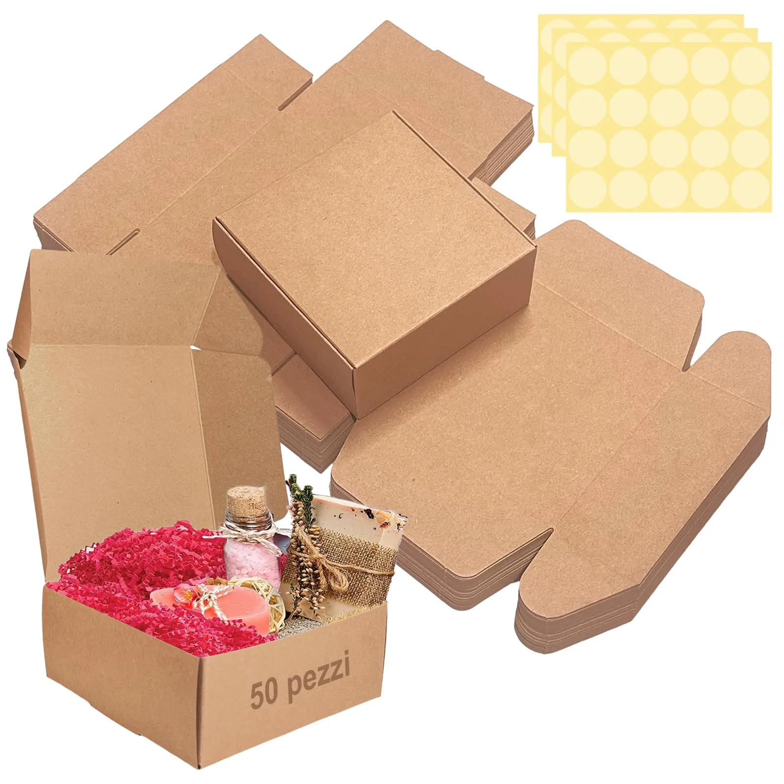 Festa Centro Scatoline Carta Kraft Marrone con Coperchio 12x12x5cm 50 Pezzi - immagine 1