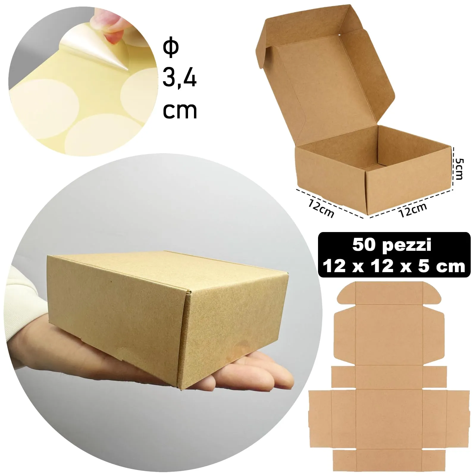 Festa Centro Scatoline Carta Kraft Marrone con Coperchio 12x12x5cm 50 Pezzi - immagine 2