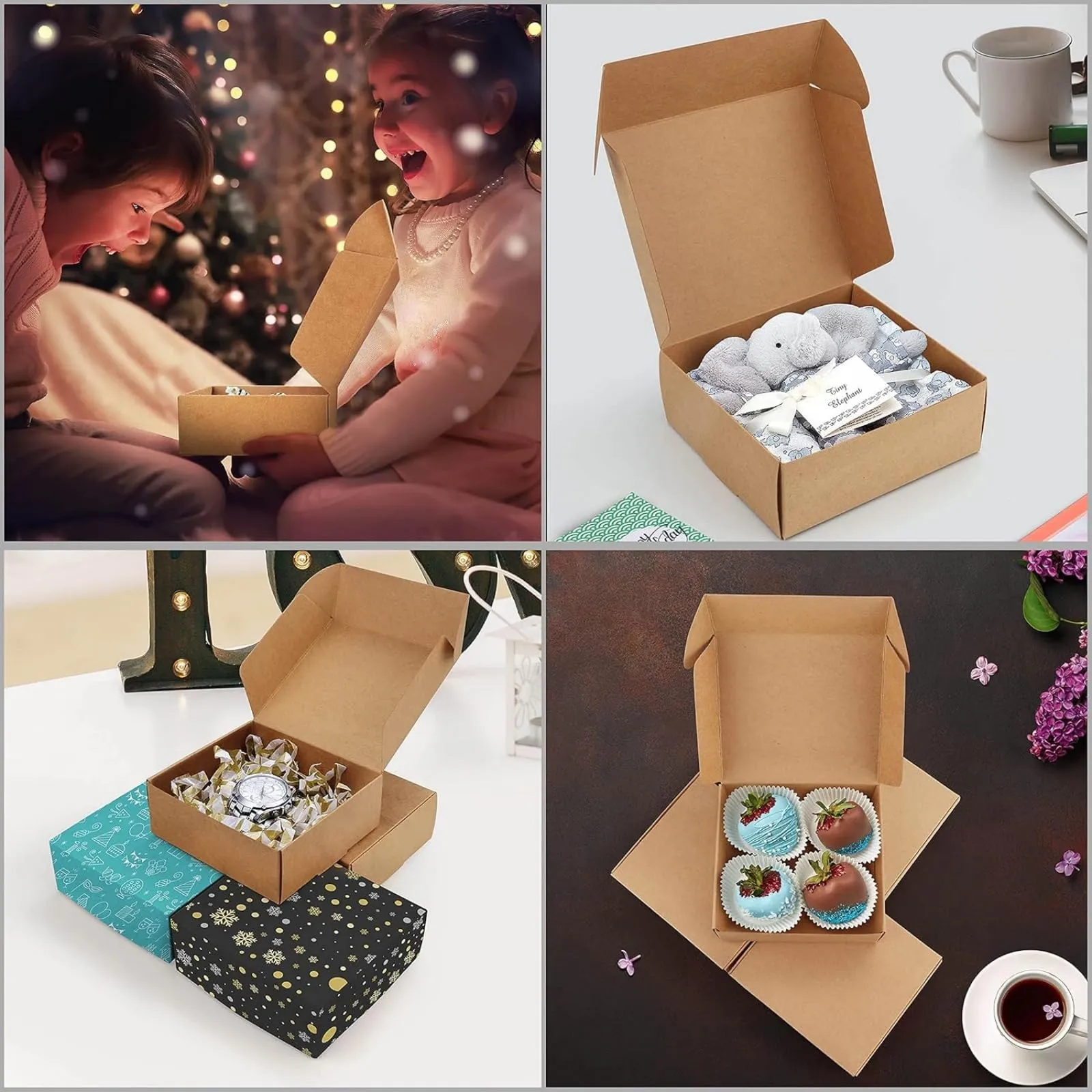 Festa Centro Scatoline Carta Kraft Marrone con Coperchio 12x12x5cm 50 Pezzi - immagine 6