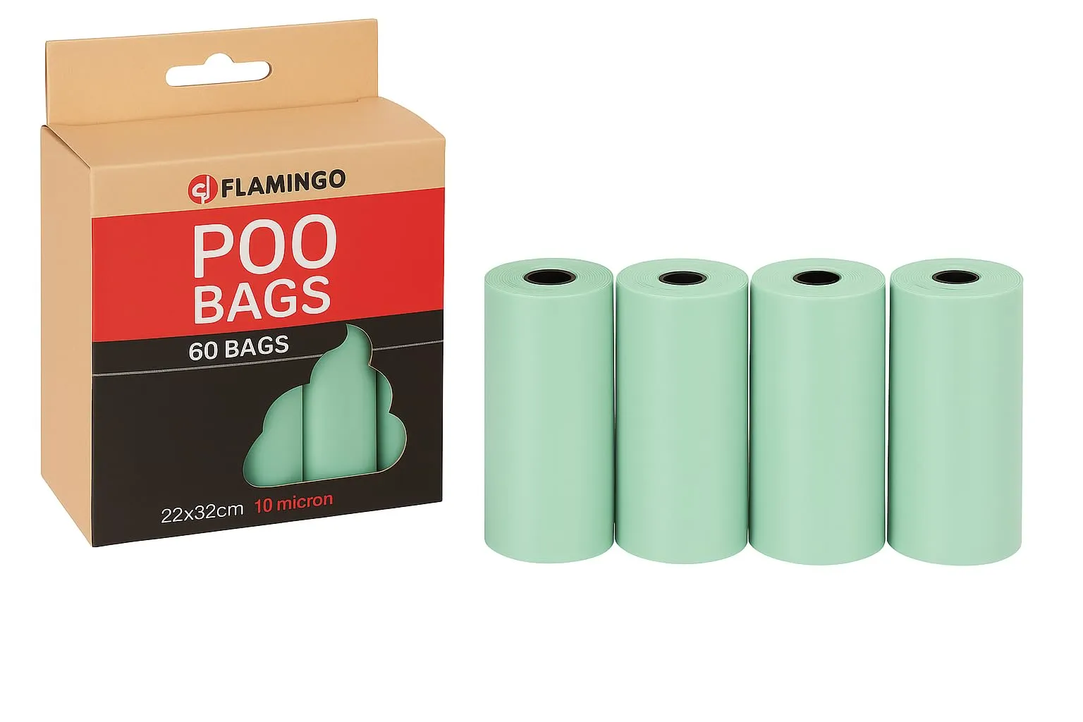 Sacchetti cane cacca – 60 pezzi biodegradabili – 22x32 cm – Colore verde – Flamingo - immagine 1