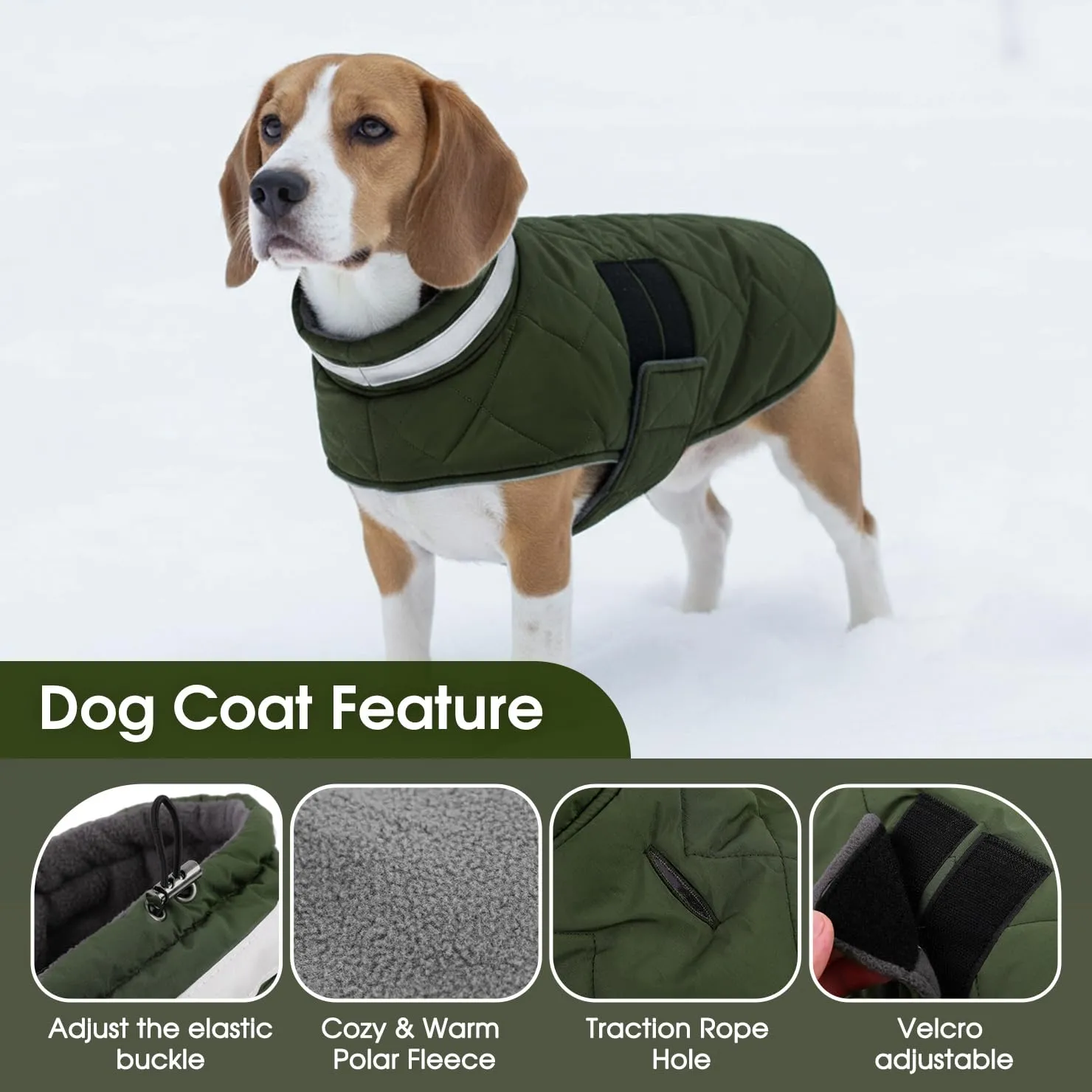 ASENKU Cappotto Invernale Cane M per Taglia Media, Giacca Impermeabile Antivento Riflettente, Fodera in Pile Calda, Velcro Regolabile, Apertura Collare – Per Beagle, Bassotto, Cavalier King - immagine 2