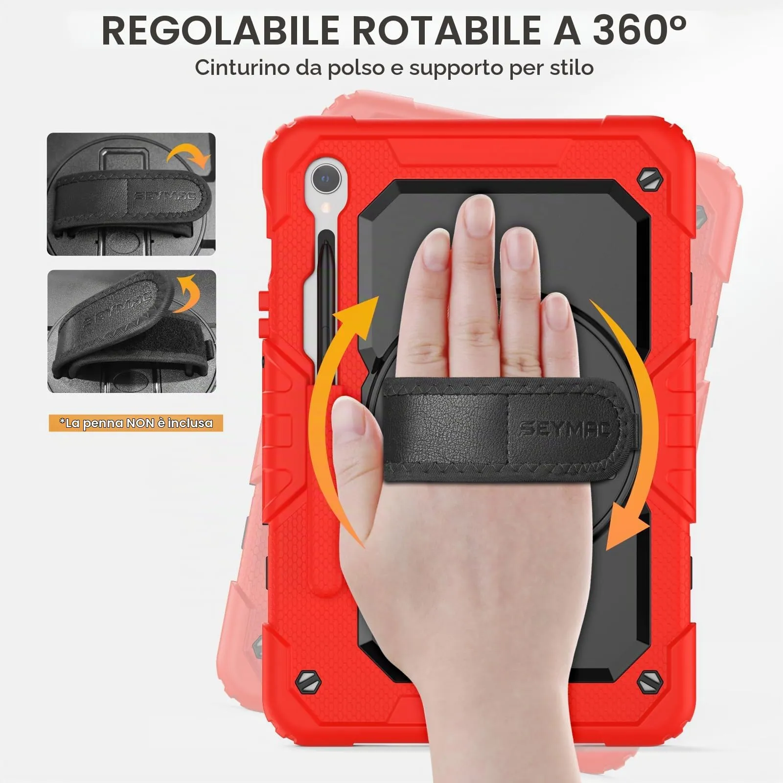 SEYMAC Cover per Samsung Galaxy Tab S10 Lite/S10 FE/S9 FE 10,9"/S9, Rosso - immagine 3