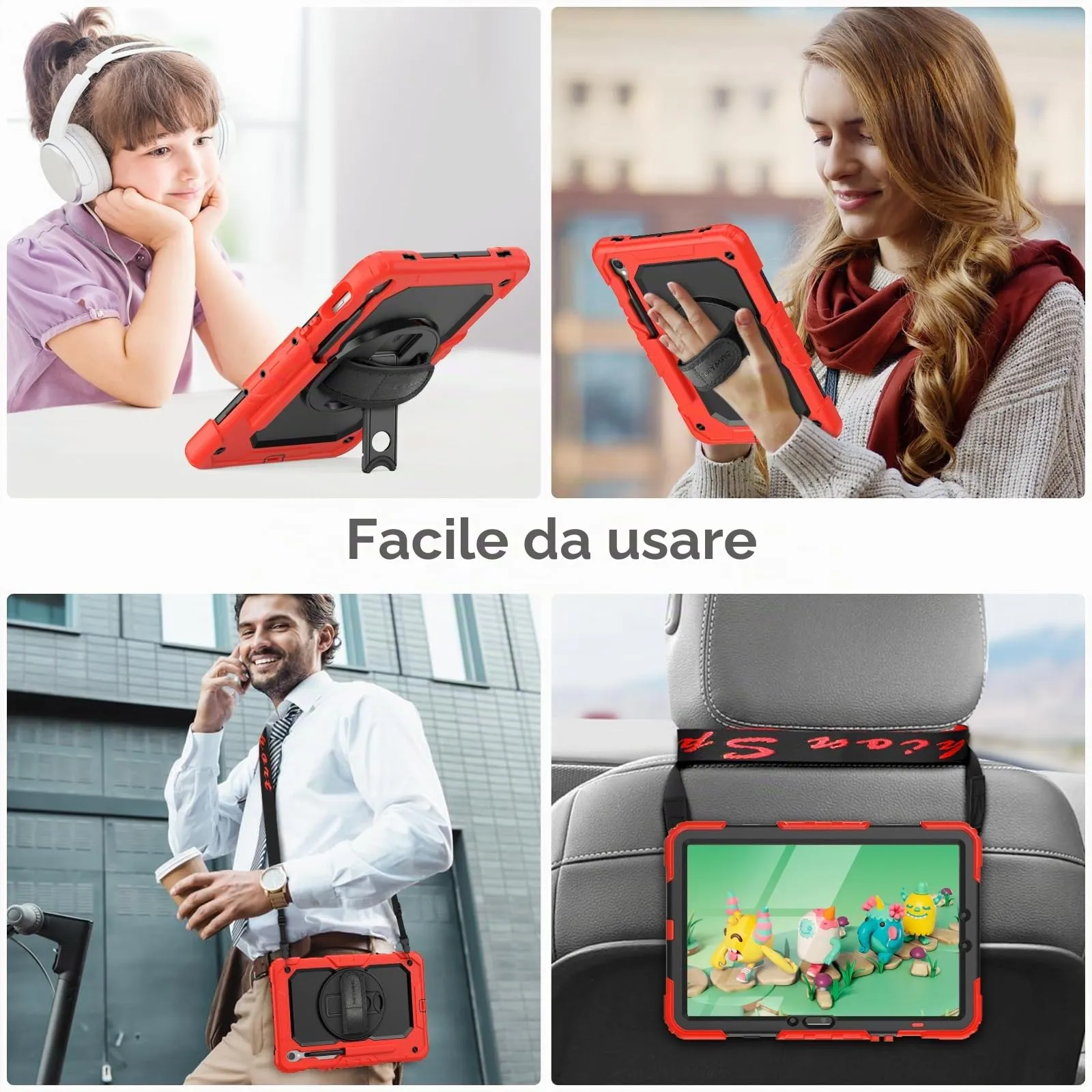SEYMAC Cover per Samsung Galaxy Tab S10 Lite/S10 FE/S9 FE 10,9"/S9, Rosso - immagine 7