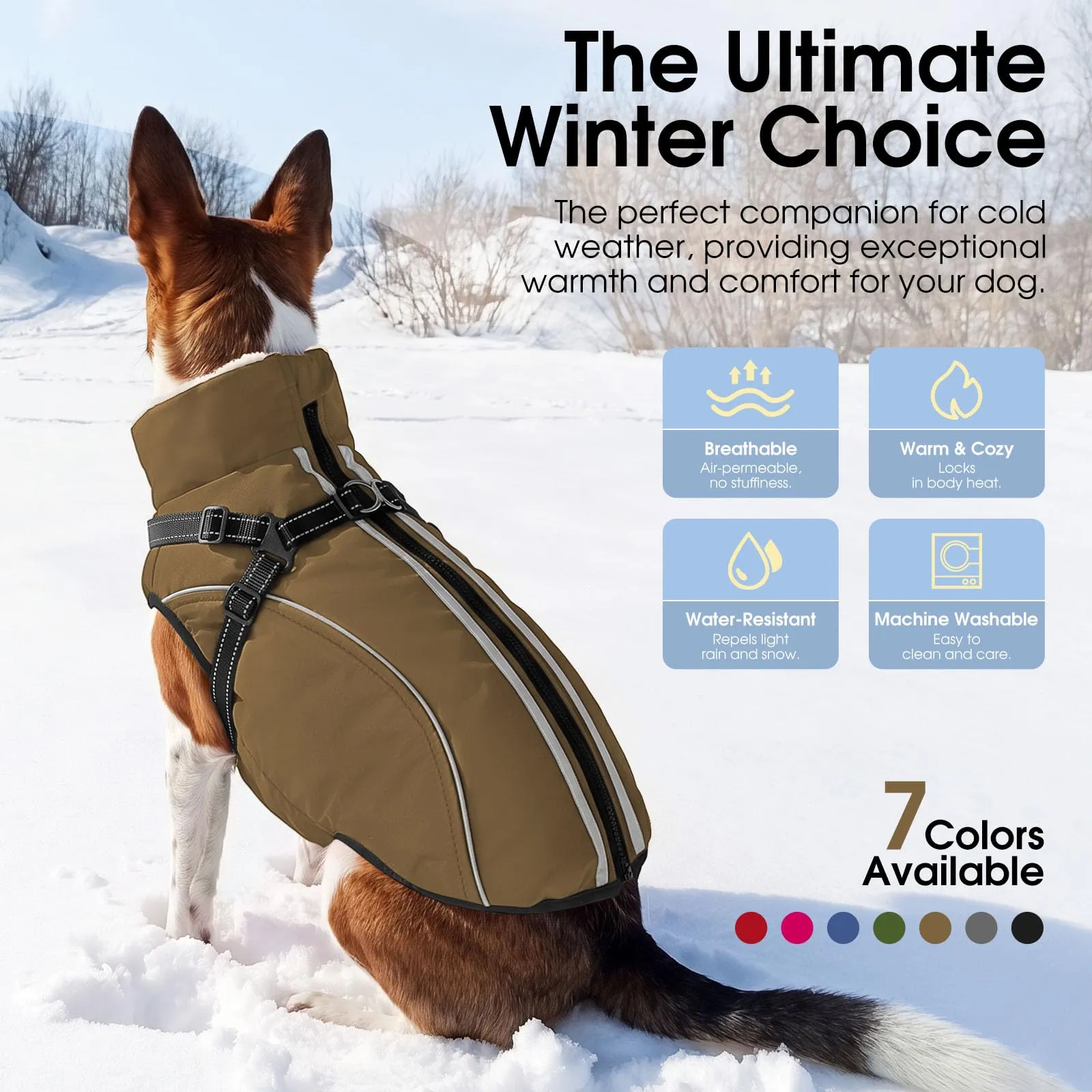 CITÉTOILE Cappotto Invernale per Cani Impermeabile Giacca Calda Marrone XL - immagine 5