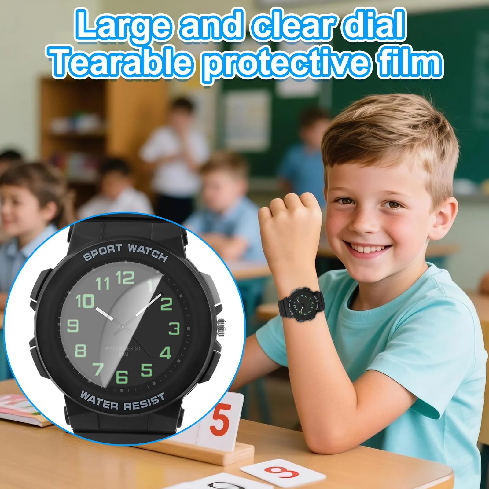 DTKID Orologio Bambini Analogico, Luce Notturna, Facile Lettura, 50M (Nero) - immagine 3