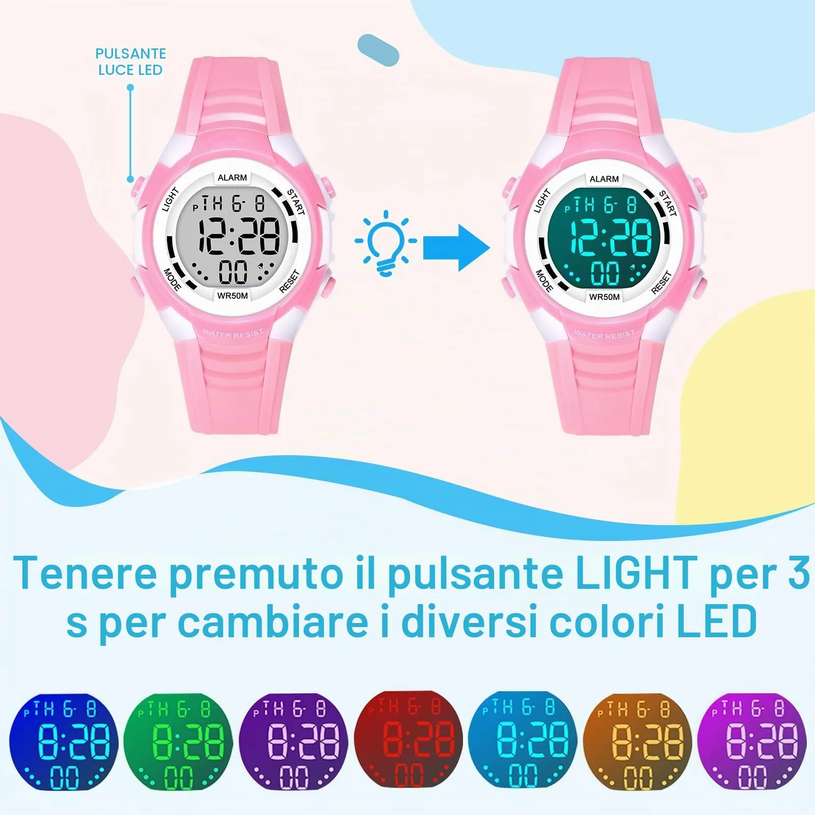 DTKID Orologio Bambini Analogico, Ghiera Girevole, Silicone (Rosa) - immagine 2