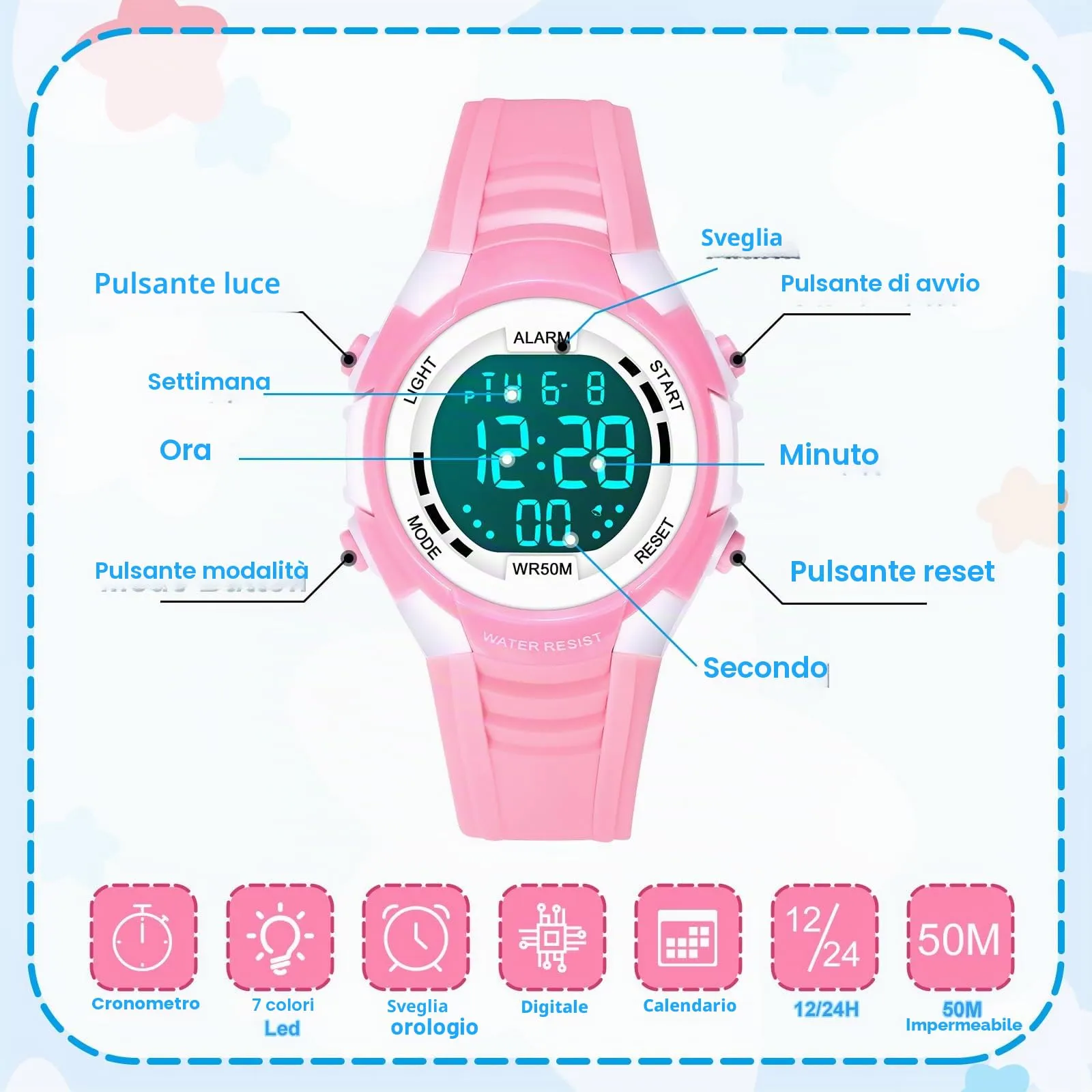 DTKID Orologio Bambini Analogico, Ghiera Girevole, Silicone (Rosa) - immagine 4
