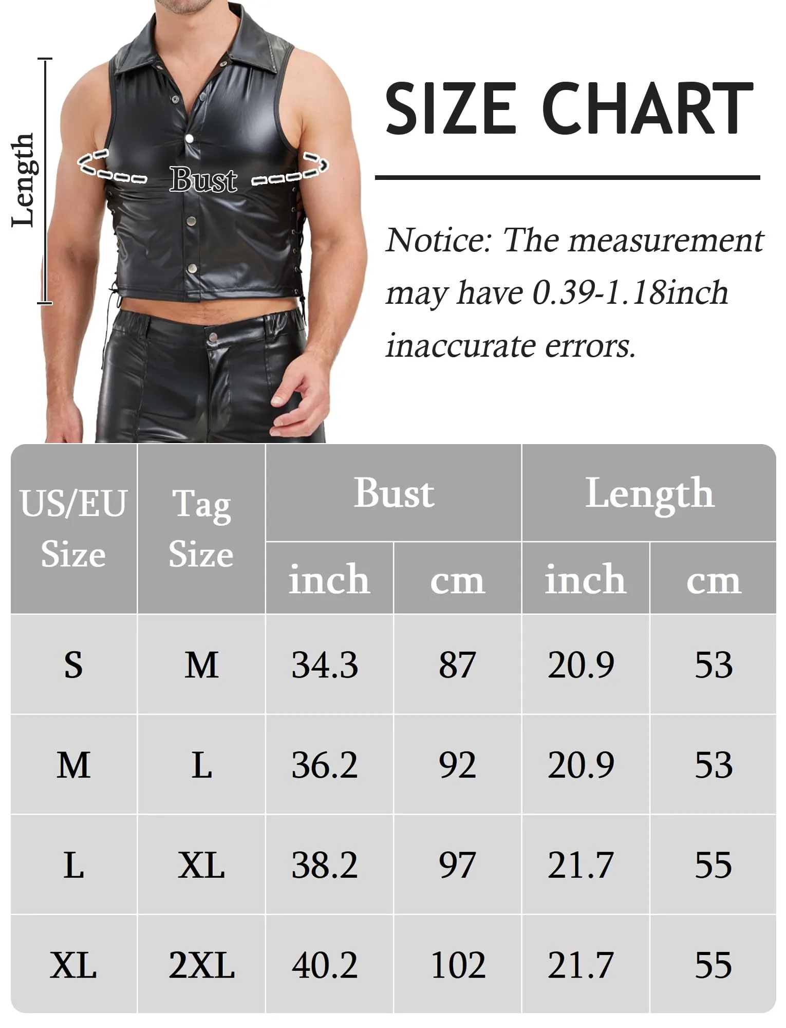 FEOYA Maglietta intima da uomo in lattice, senza maniche, sexy, effetto bagnato, da uomo, in pelle PU, senza maniche, erotica, da uomo, A4., M - immagine 6