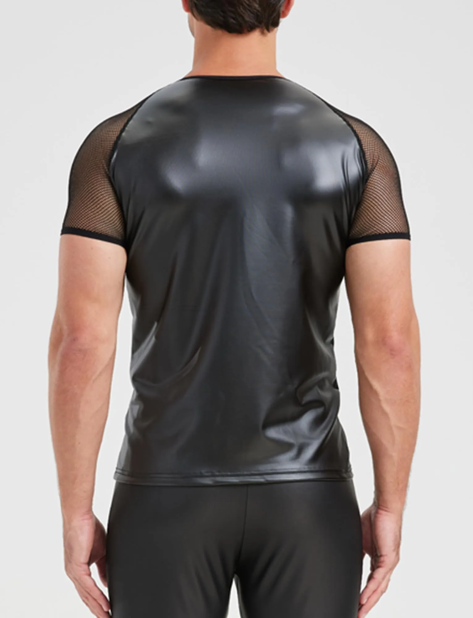 FEOYA Maglietta intima da uomo in lattice, senza maniche, sexy, effetto bagnato, da uomo, in pelle PU, senza maniche, erotica, da uomo, A1, XL - immagine 3