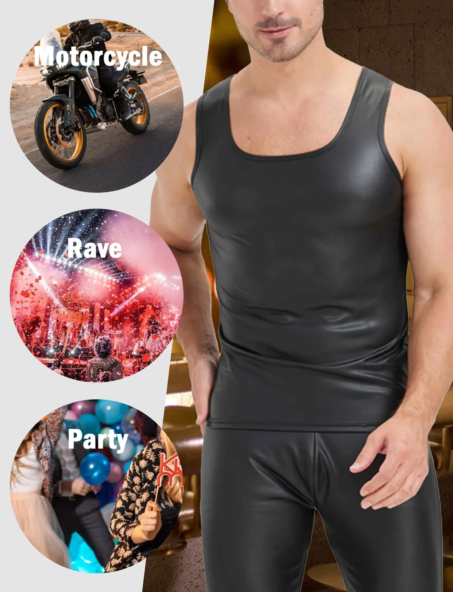 FEOYA Maglietta intima da uomo in lattice, senza maniche, sexy, effetto bagnato, da uomo, in pelle PU, senza maniche, erotica, da uomo, A2, XL - immagine 4