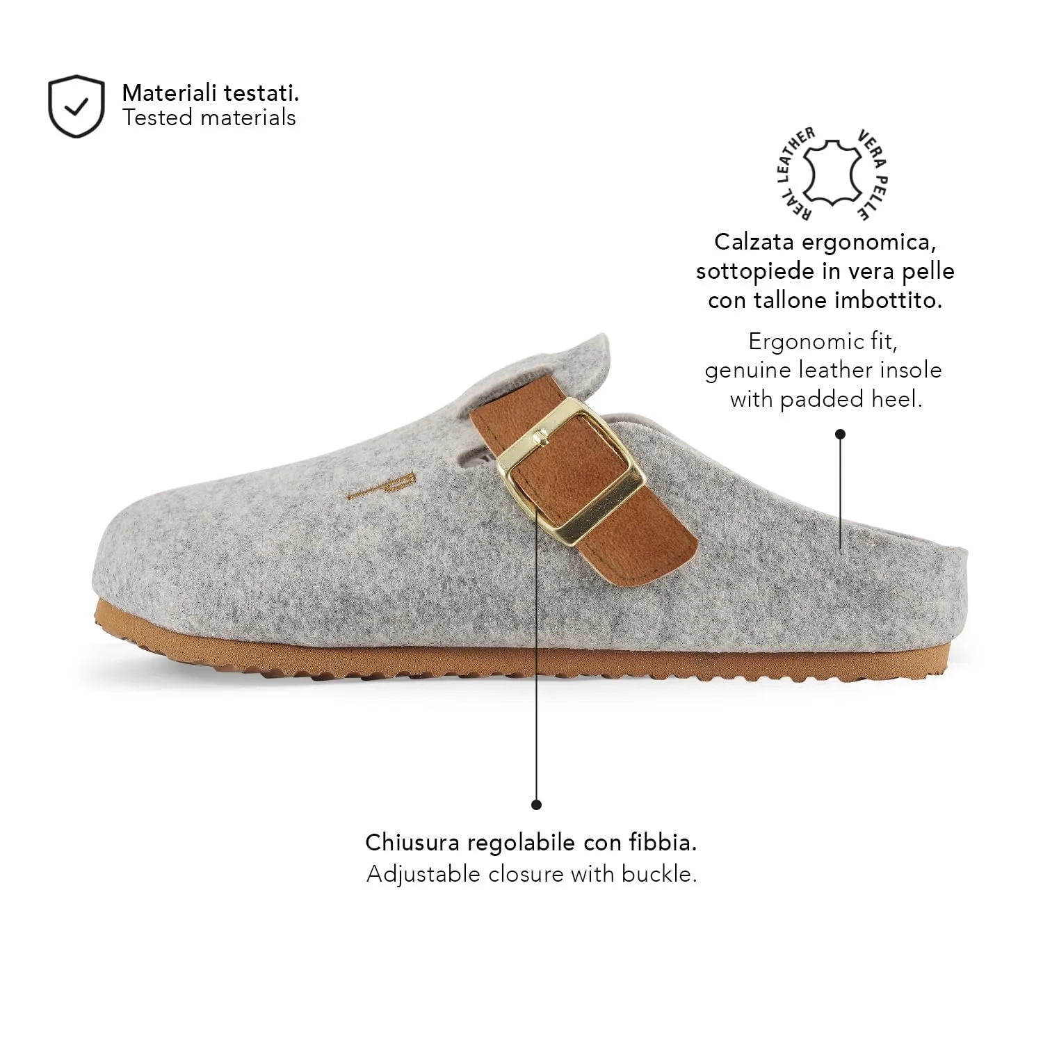 PERLETTI Sabot Donna Comode Leggere in Feltro - Ciabatte Casa Autunno Inverno Suola Antiscivolo Chiuse con Fibbia Regolabile - Pantofole Calde da Donna Sandali Comfort Ragazza (Feltro Grigio, EU 39) - immagine 5