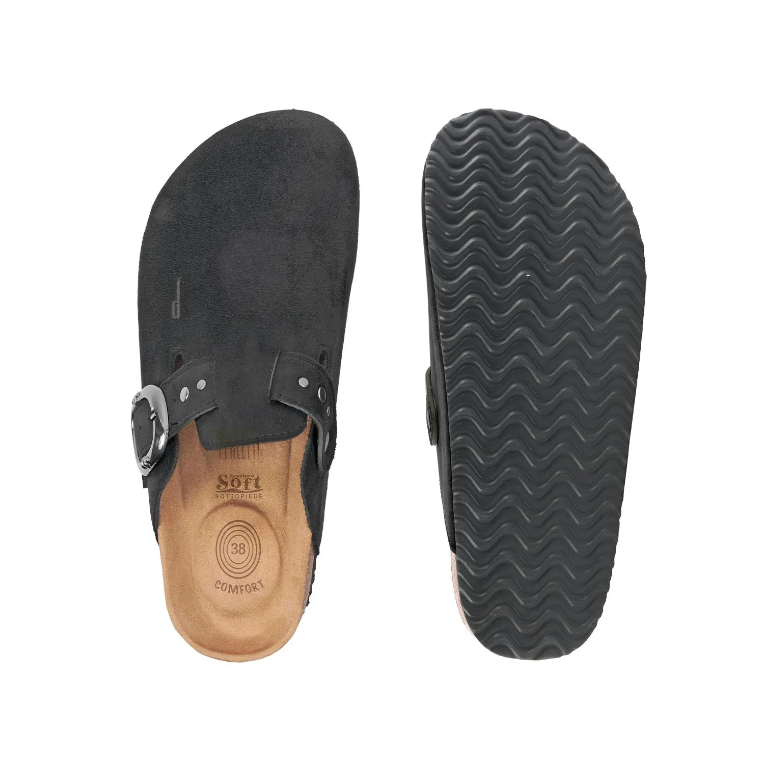 PERLETTI Sabot Donna Comode Leggere Effetto Scamosciato - Ciabatte Invernali Estive Casa Suola Antiscivolo Chiuse con Fibbia - Pantofole da Donna Sandali Comfort Borchie Ragazza (Nero, EU 40) - immagine 7