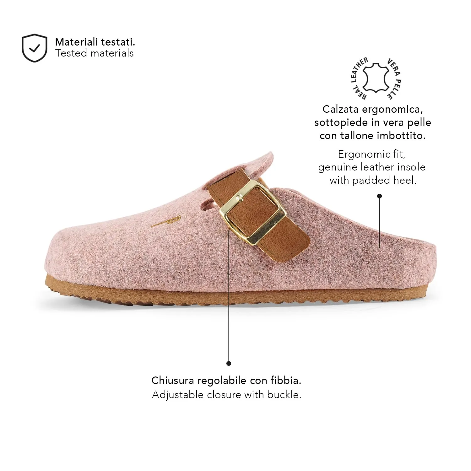 PERLETTI Sabot Donna Comode Leggere in Feltro - Ciabatte Casa Autunno Inverno Suola Antiscivolo Chiuse con Fibbia Regolabile - Pantofole Calde da Donna Sandali Comfort Ragazza (Feltro Rosa, EU 37) - immagine 5