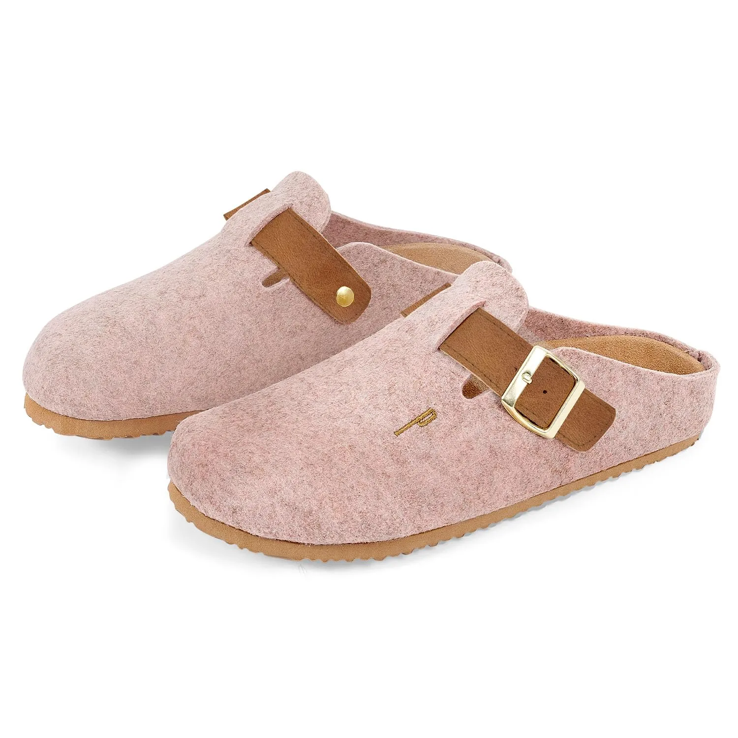 PERLETTI Sabot Donna Comode Leggere in Feltro - Ciabatte Casa Autunno Inverno Suola Antiscivolo Chiuse con Fibbia Regolabile - Pantofole Calde da Donna Sandali Comfort Ragazza (Feltro Rosa, EU 36) - immagine 1