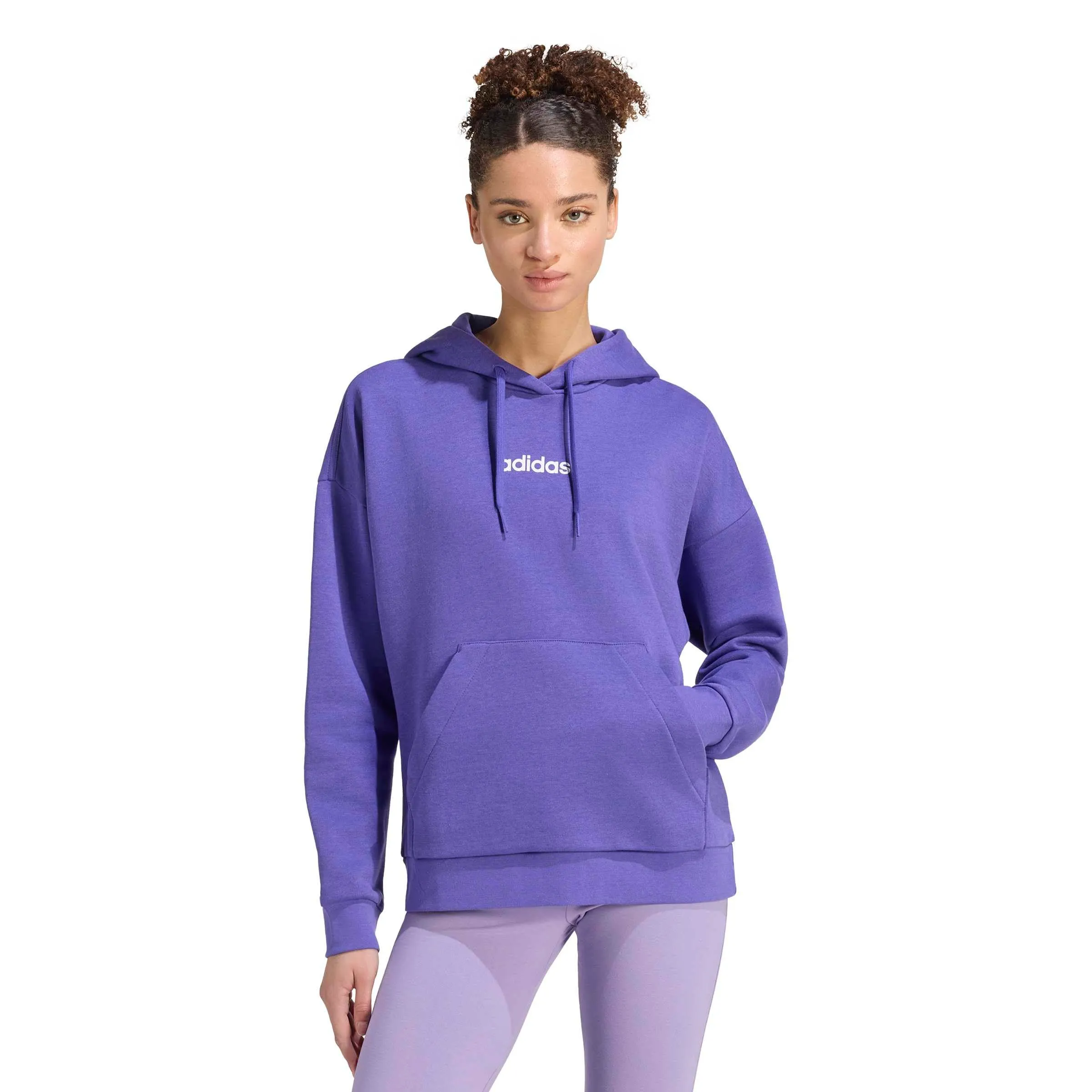 adidas Donna Essentials Linear Fleece Hoodie Sweatshirt, Pure Purple/White, L - immagine 3