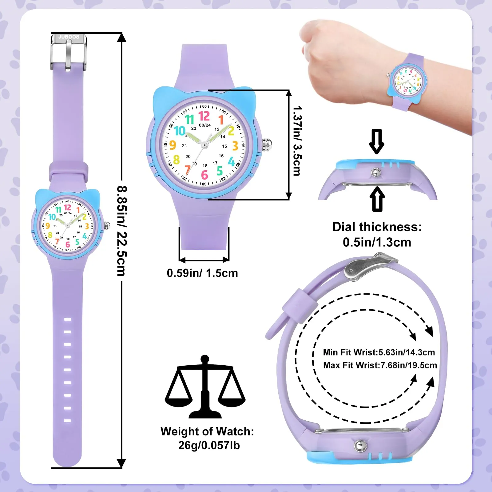DTKID Orologio Bambini Analogico, Ghiera Girevole, Silicone (Viola Chiaro) - immagine 5