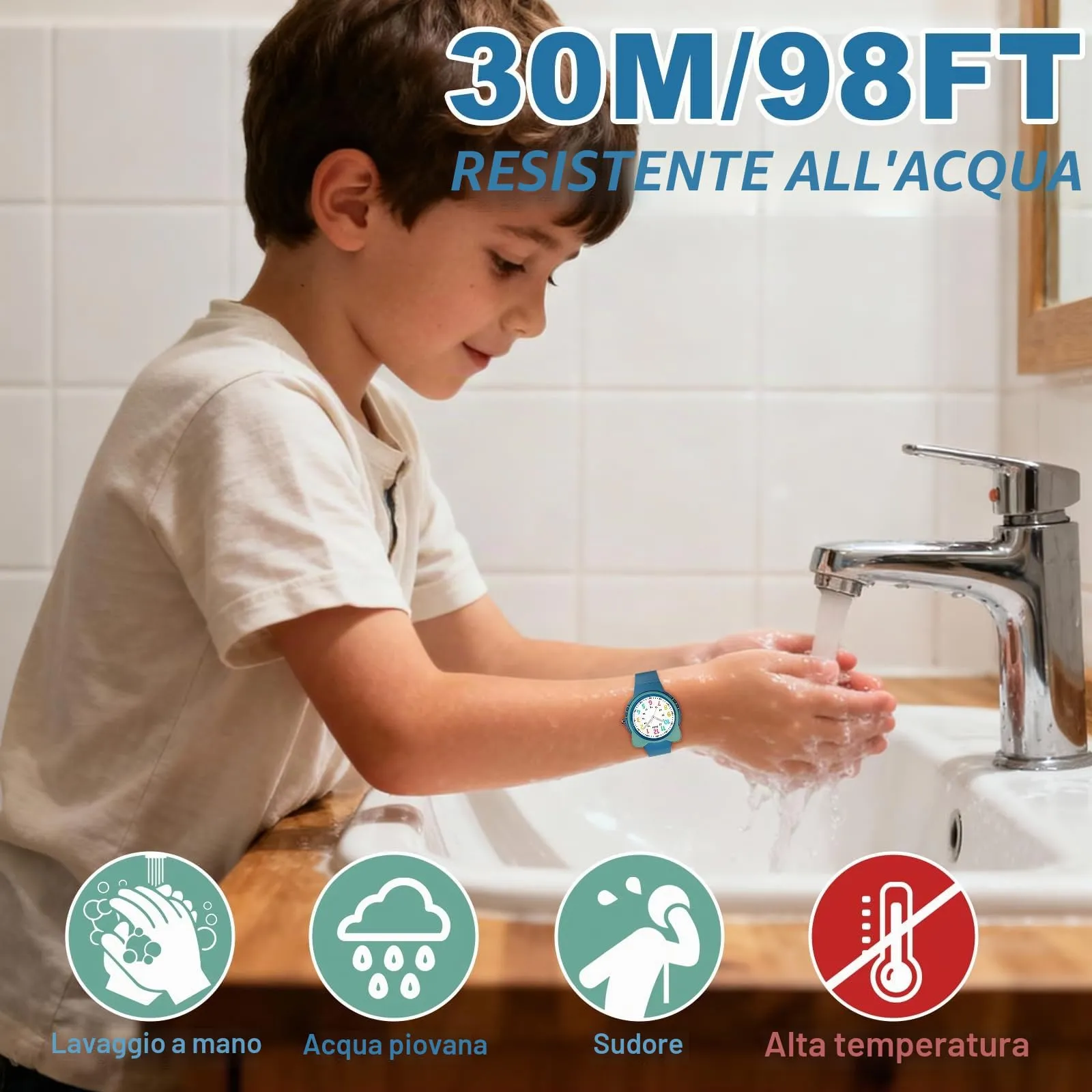 DTKID Orologio Bambini Analogico, Ghiera Girevole, Silicone (Azzurro) - immagine 3