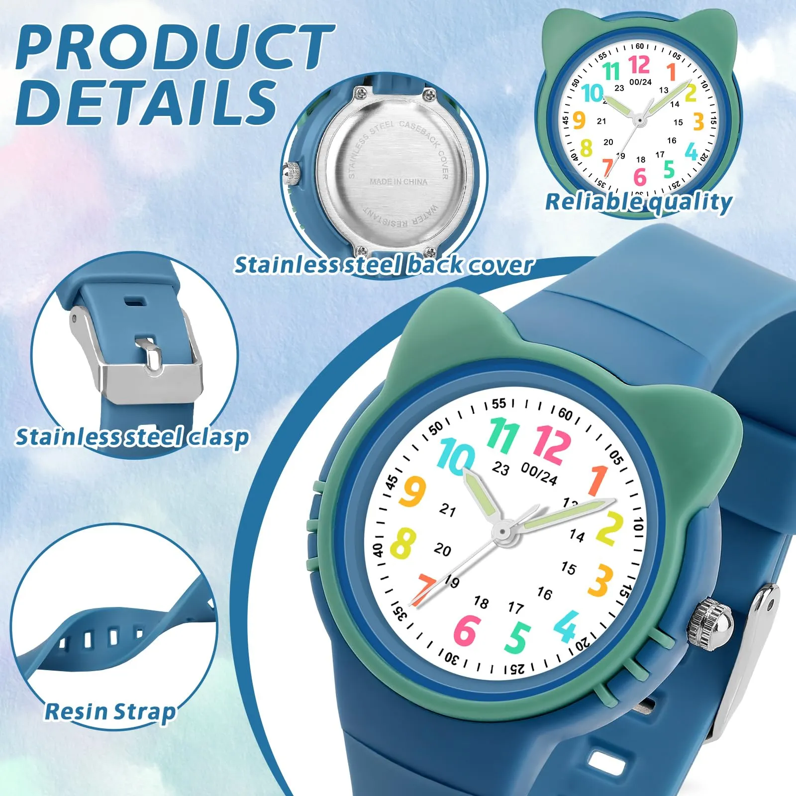 DTKID Orologio Bambini Analogico, Ghiera Girevole, Silicone (Azzurro) - immagine 4