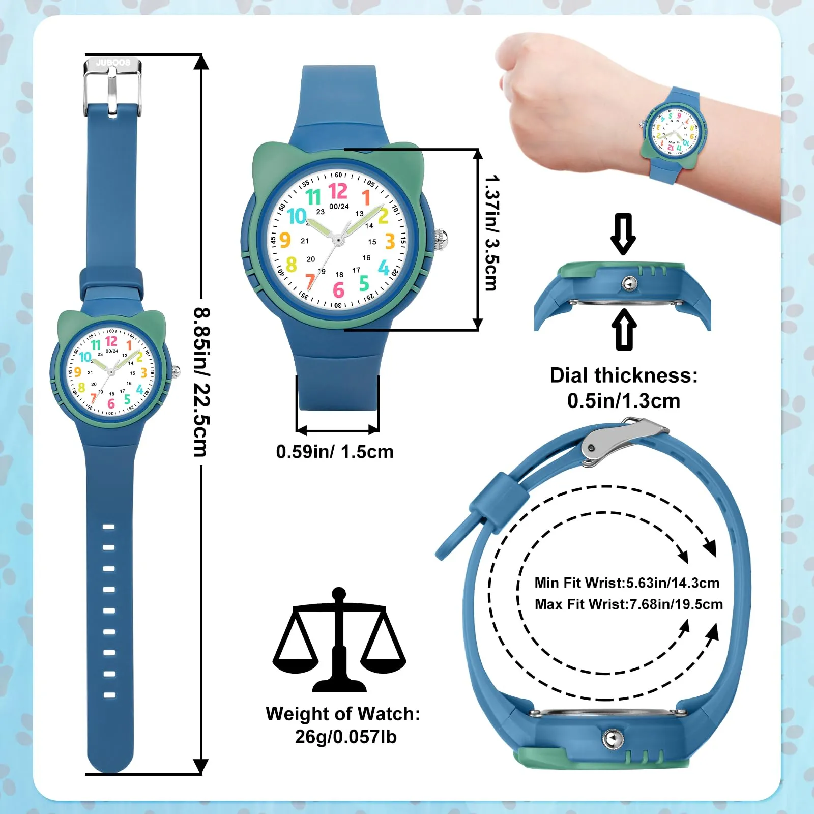 DTKID Orologio Bambini Analogico, Ghiera Girevole, Silicone (Azzurro) - immagine 5