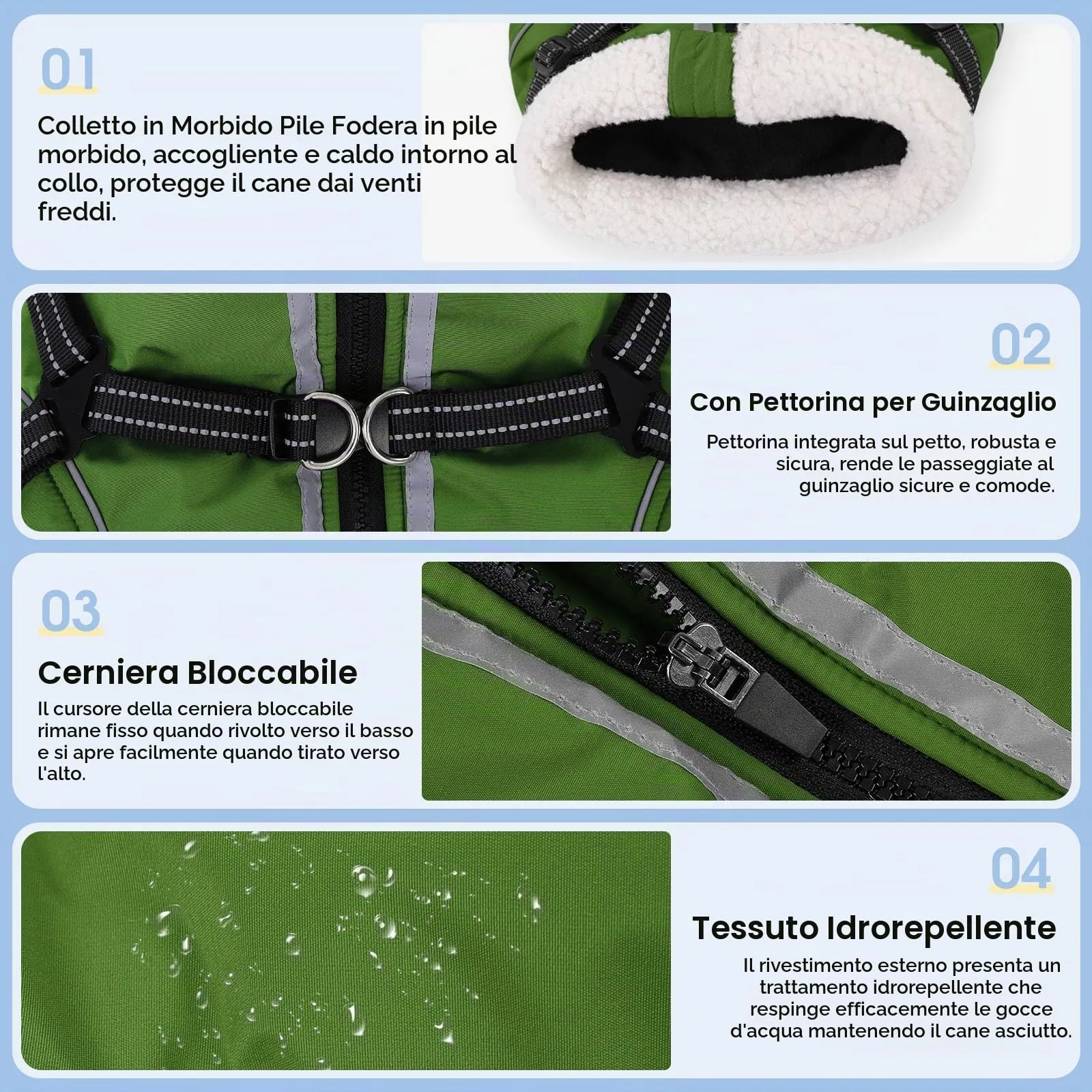 CITÉTOILE Cappotto Invernale per Cani Impermeabile Giacca Calda Verde XS - immagine 2