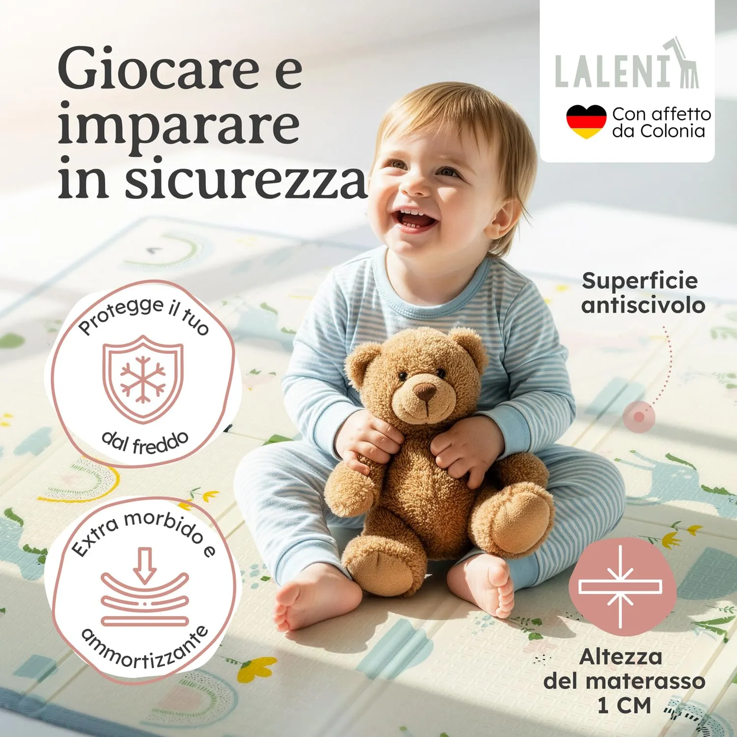 Laleni tappeto gioco bambini pieghevole 150x180x1cm - tappeto bambini impermeabile - tappeto gioco neonato isolante - morbido e protegge dal freddo del pavimento outdoor e indoor - design arcobaleno - immagine 2