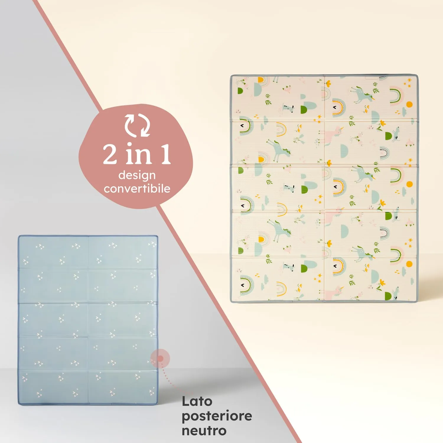 Laleni tappeto gioco bambini pieghevole 150x180x1cm - tappeto bambini impermeabile - tappeto gioco neonato isolante - morbido e protegge dal freddo del pavimento outdoor e indoor - design arcobaleno - immagine 7
