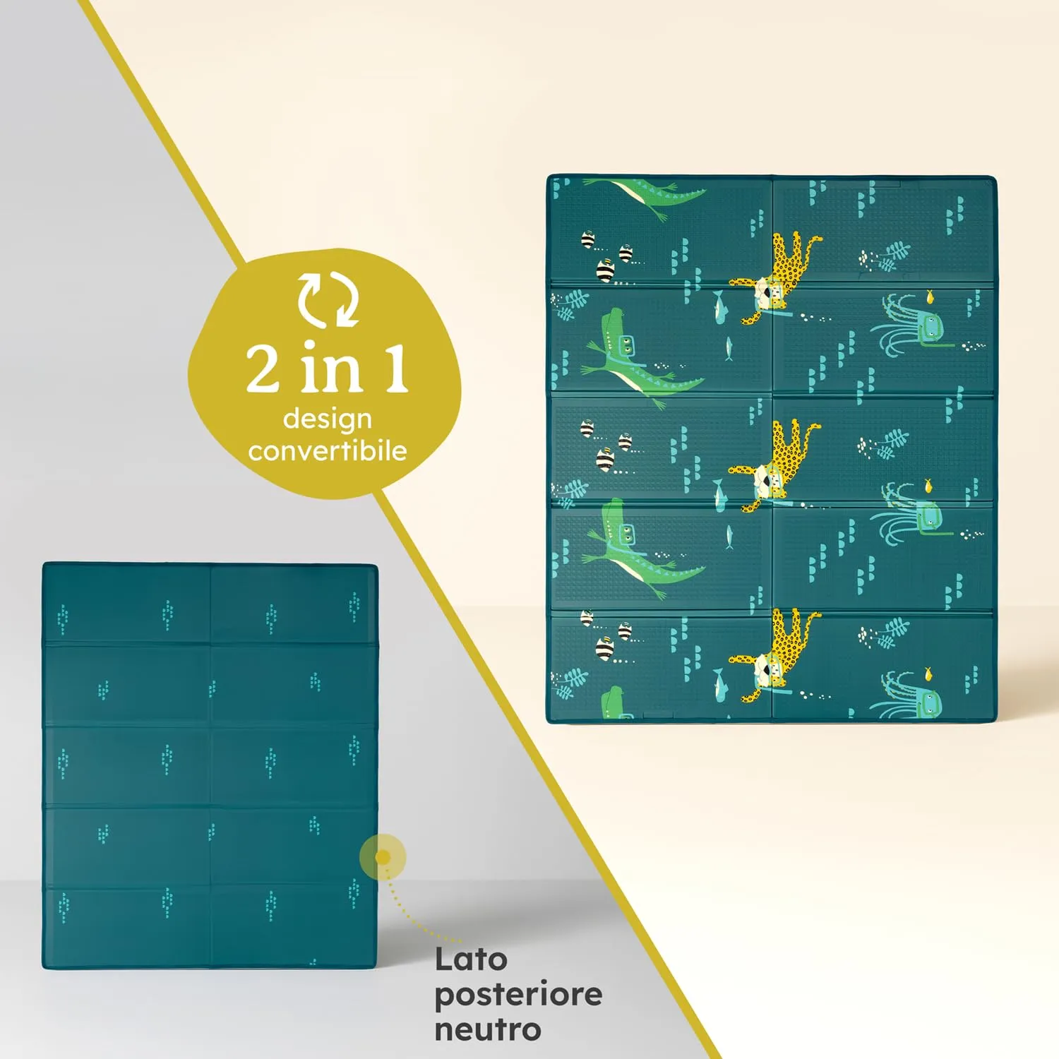 Laleni tappeto gioco bambini pieghevole 150x180x1cm - tappeto bambini impermeabile - tappeto gioco neonato isolante - morbido e protegge dal freddo del pavimento outdoor e indoor - design animali - immagine 7