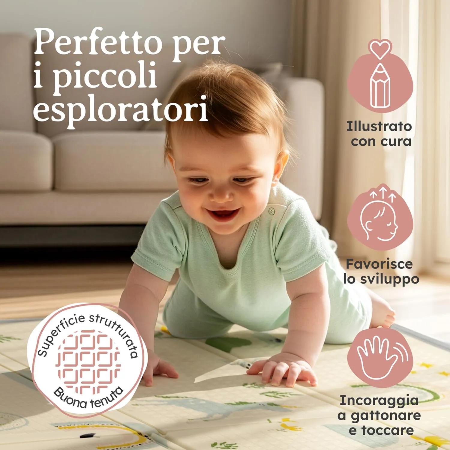 Laleni tappeto gioco bambini pieghevole 120x150x1cm - tappeto bambini impermeabile - tappeto gioco neonato isolante - morbido e protegge dal freddo del pavimento outdoor e indoor - design arcobaleno - immagine 6