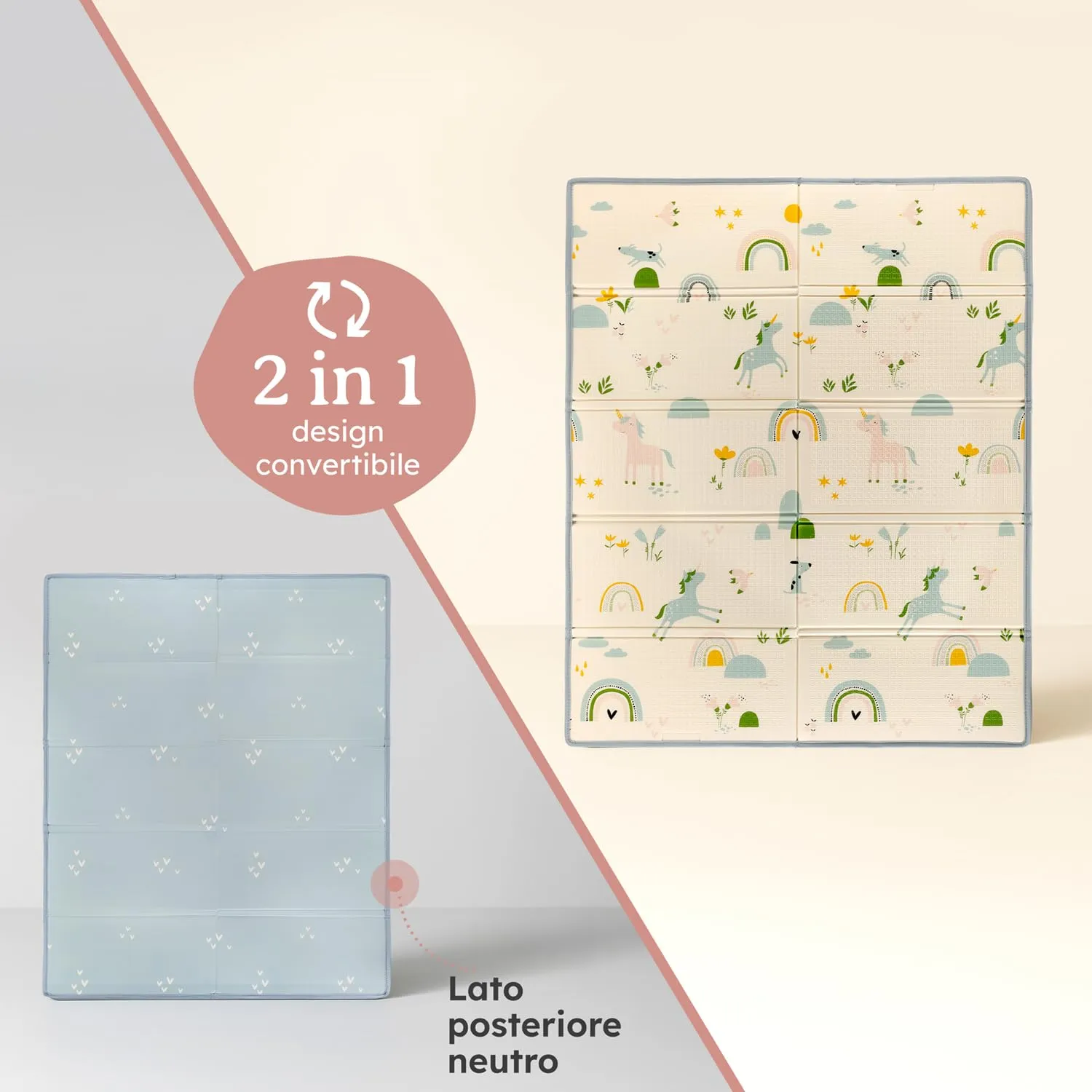 Laleni tappeto gioco bambini pieghevole 120x150x1cm - tappeto bambini impermeabile - tappeto gioco neonato isolante - morbido e protegge dal freddo del pavimento outdoor e indoor - design arcobaleno - immagine 7