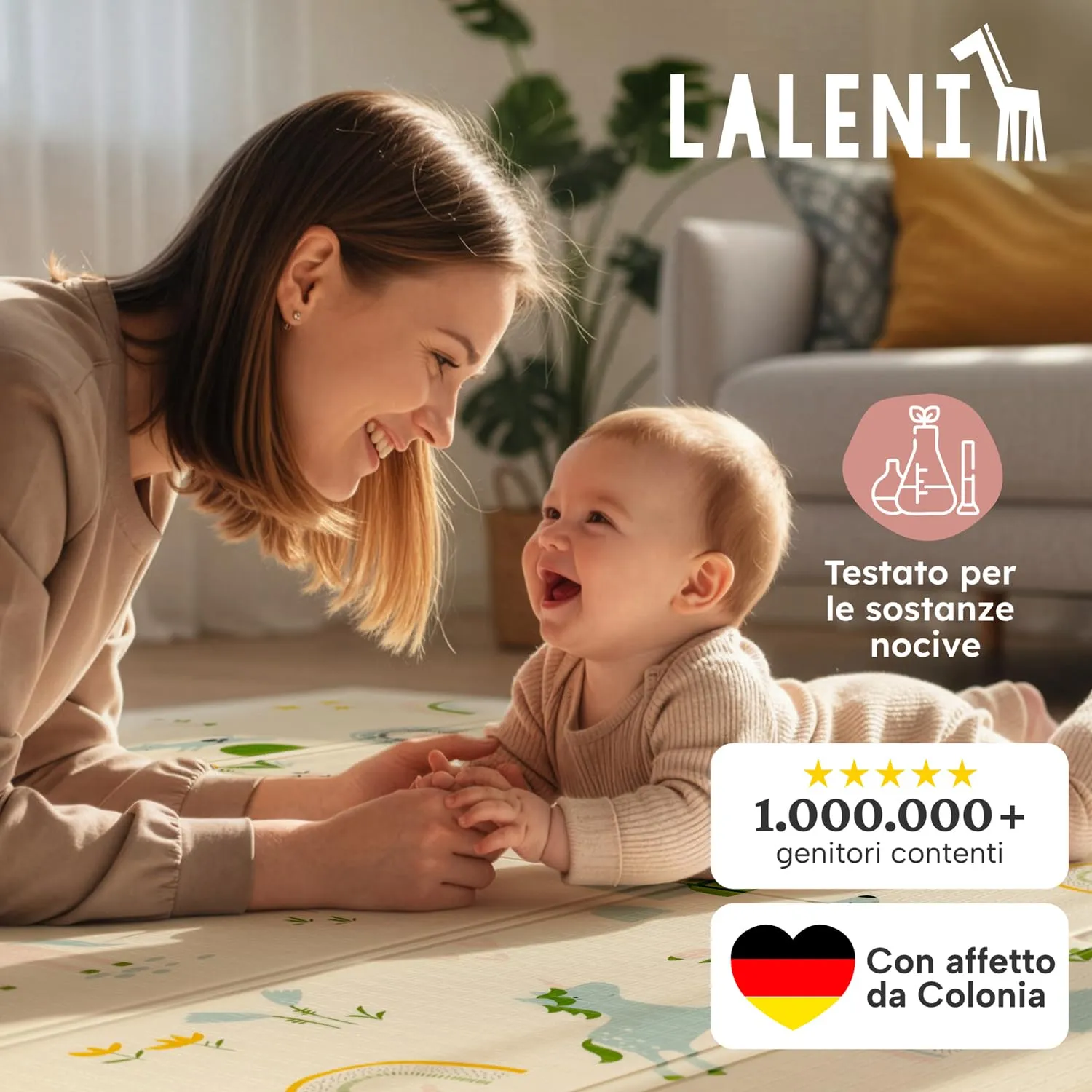 Laleni tappeto gioco bambini pieghevole 120x150x1cm - tappeto bambini impermeabile - tappeto gioco neonato isolante - morbido e protegge dal freddo del pavimento outdoor e indoor - design arcobaleno - immagine 9