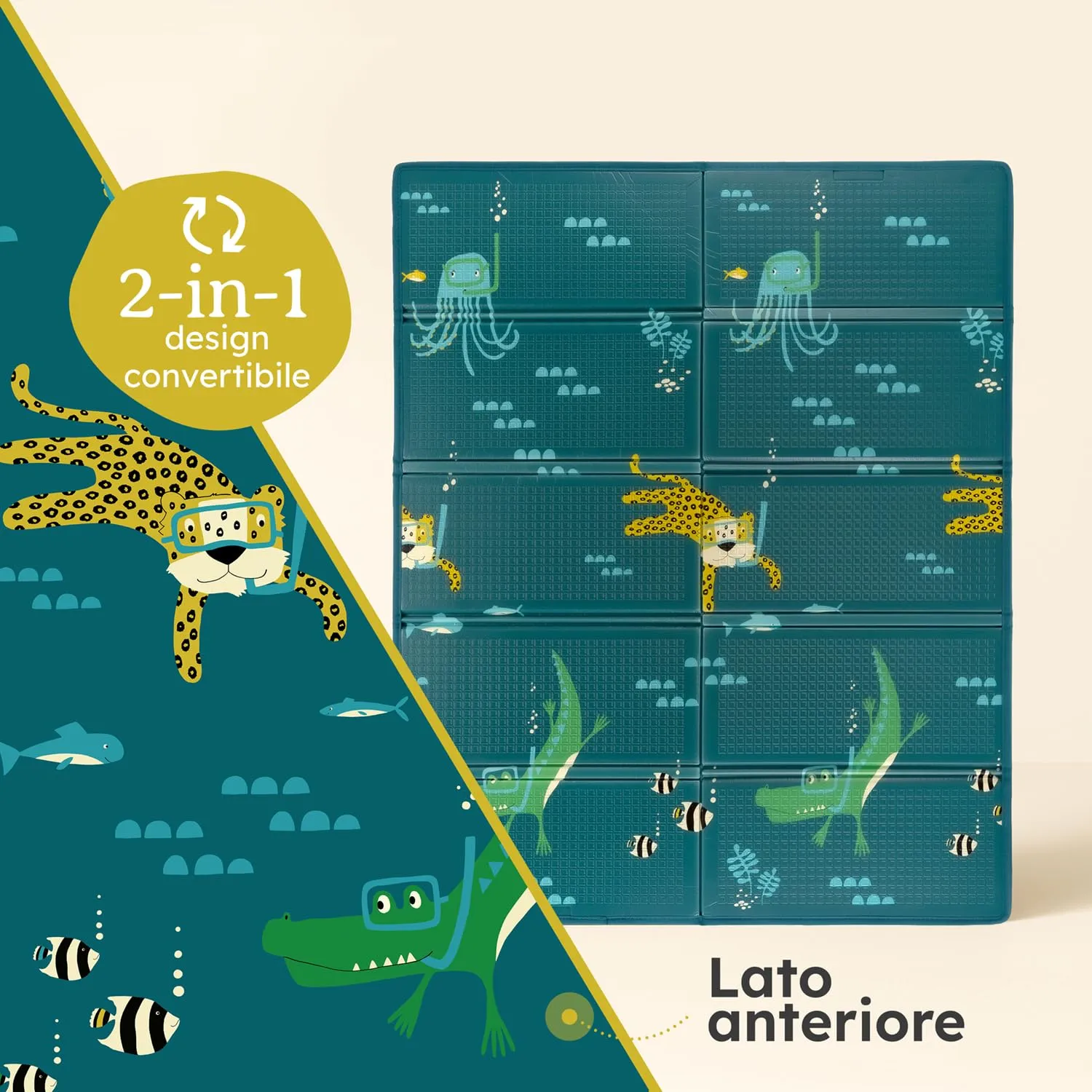 Laleni tappeto gioco bambini pieghevole 120x150x1cm - tappeto bambini impermeabile - tappeto gioco neonato isolante - morbido e protegge dal freddo del pavimento outdoor e indoor - design animali - immagine 3