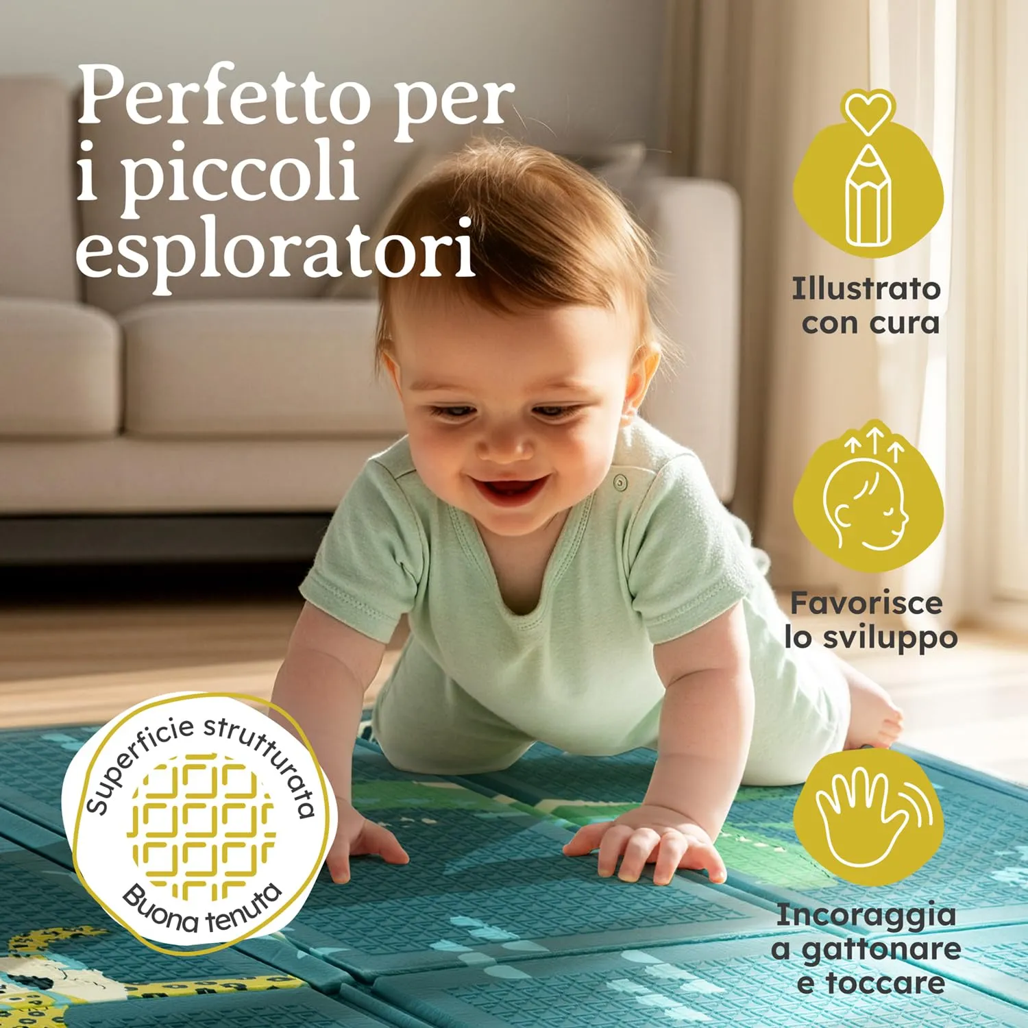 Laleni tappeto gioco bambini pieghevole 120x150x1cm - tappeto bambini impermeabile - tappeto gioco neonato isolante - morbido e protegge dal freddo del pavimento outdoor e indoor - design animali - immagine 6
