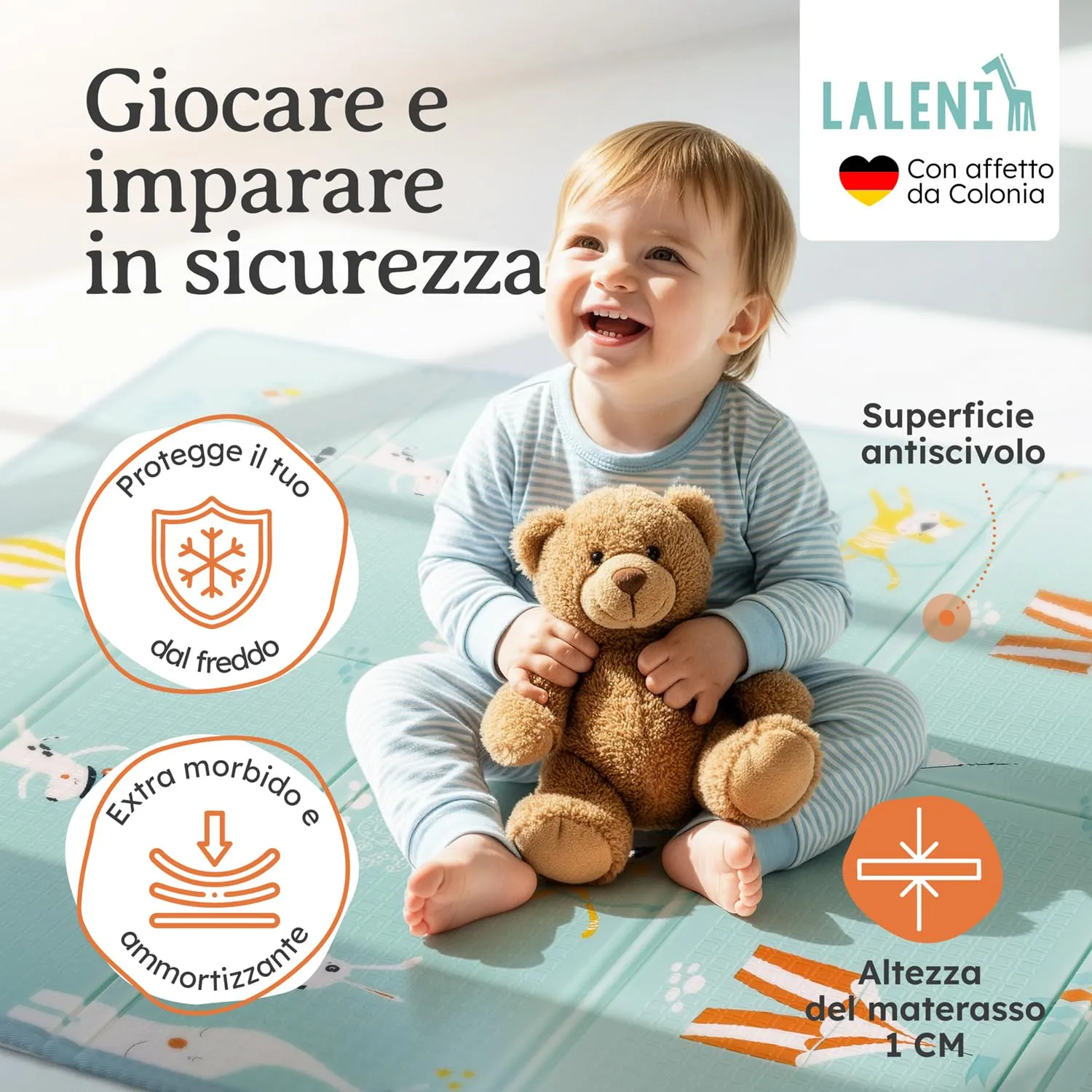 Laleni tappeto gioco bambini pieghevole 120x150x1cm - tappeto bambini impermeabile - tappeto gioco neonato isolante - morbido e protegge dal freddo del pavimento outdoor e indoor - design circo - immagine 2